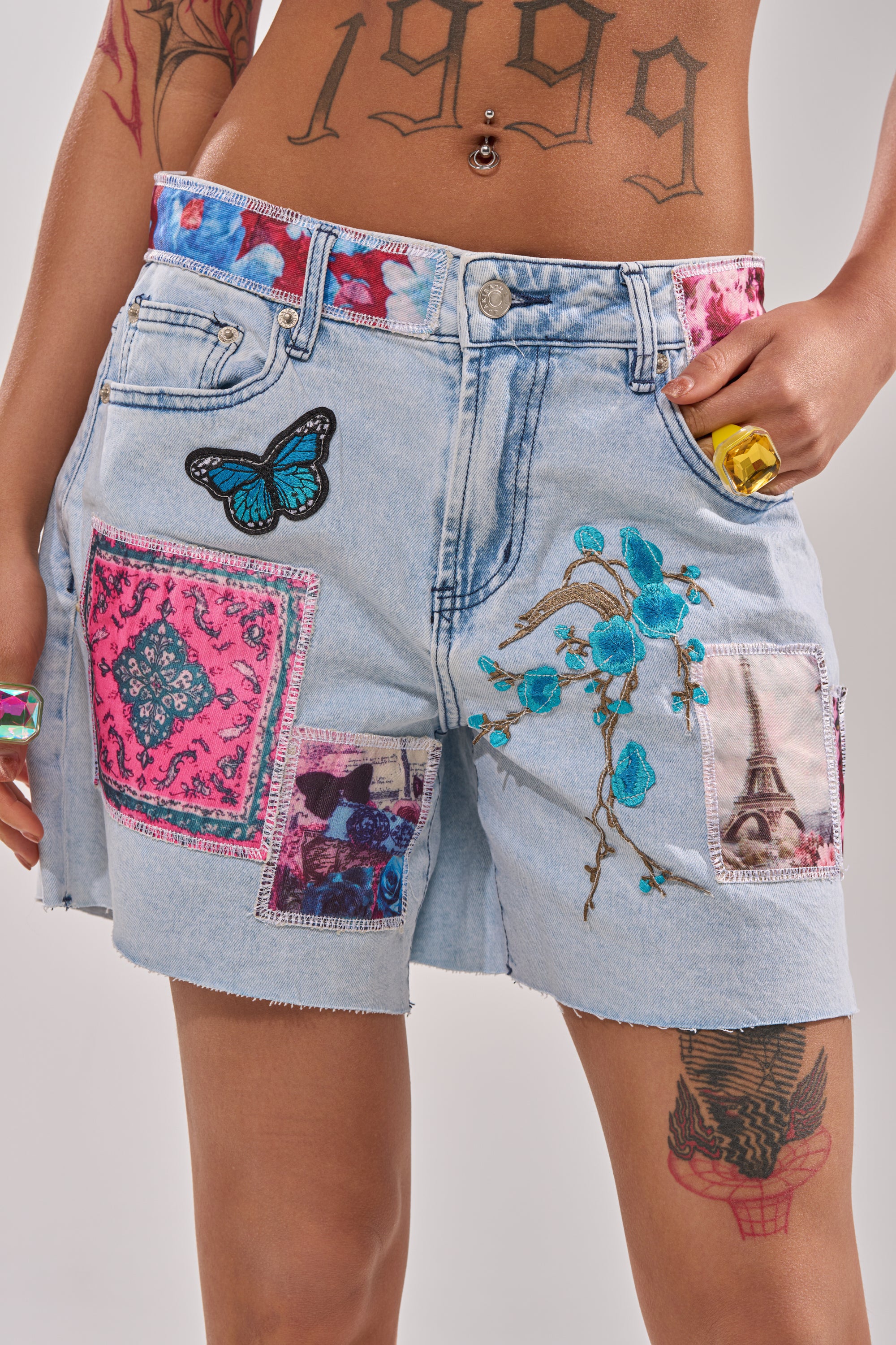 GET THE PICTURE PATCHWORK DENIM SHORTS - Akira Store