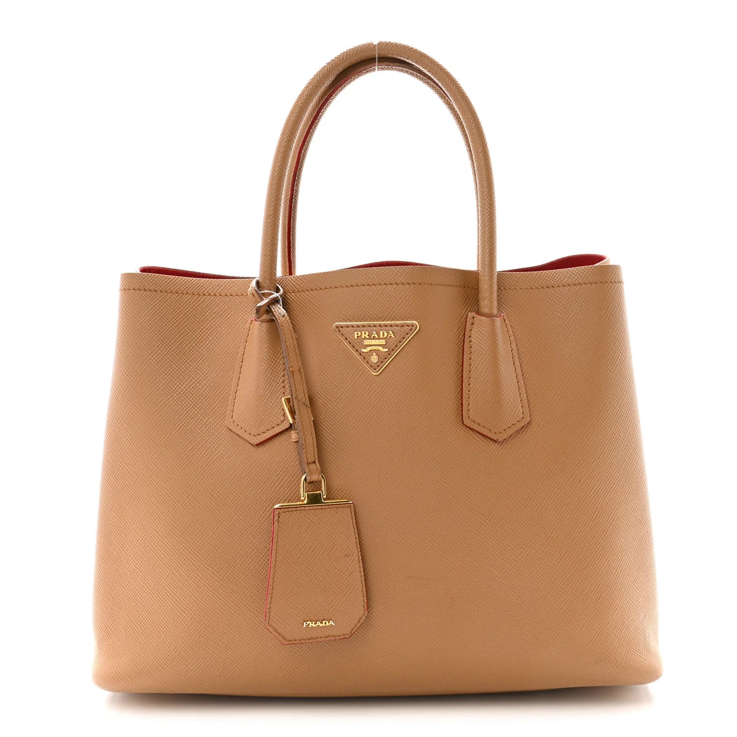 Saffiano Cuir Medium Double Handle Bag Caramel Fuoco