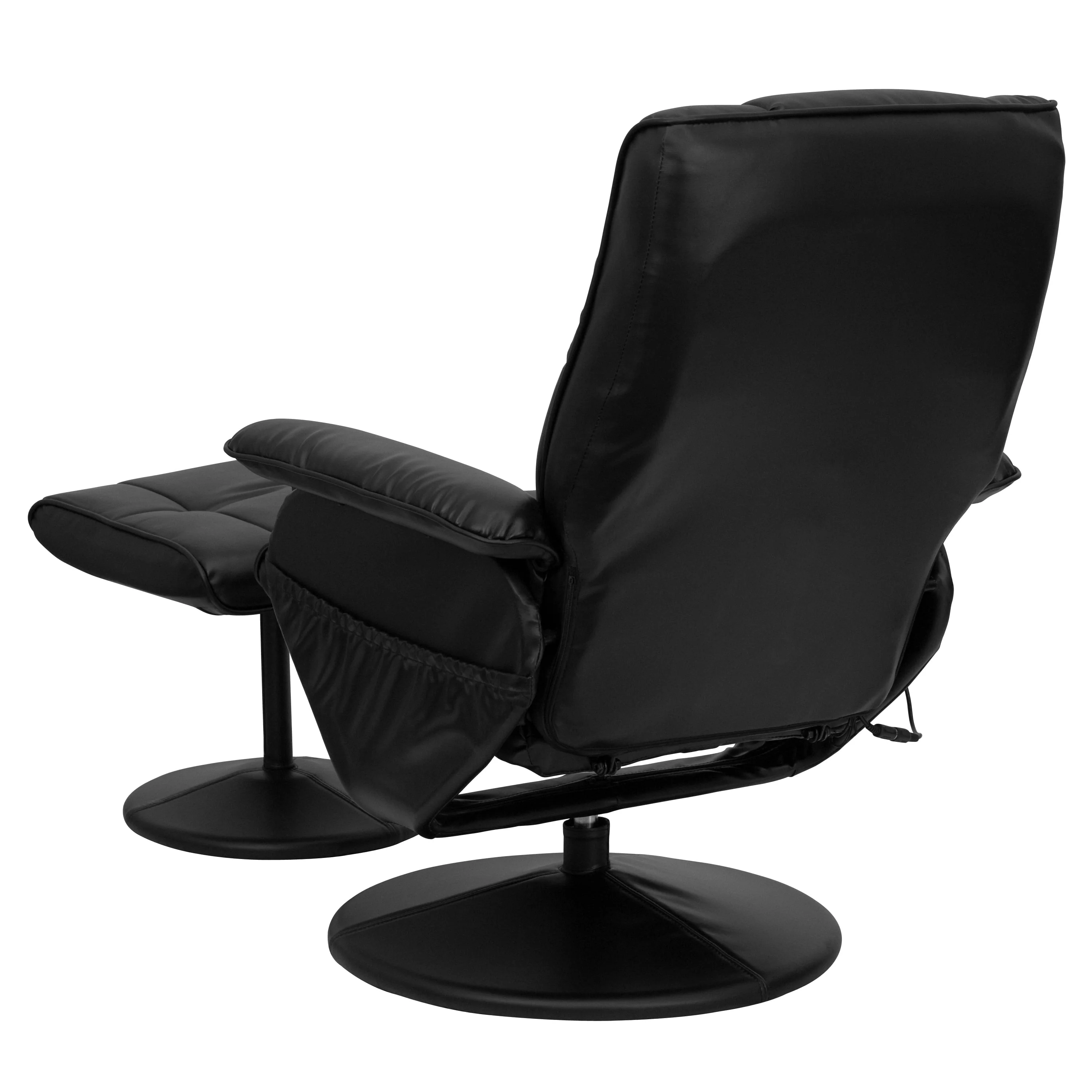 Bizchair Massaging Heat Controlled Adjustable Recliner and Ottoman with Wrapped Base in Black Leathersoft