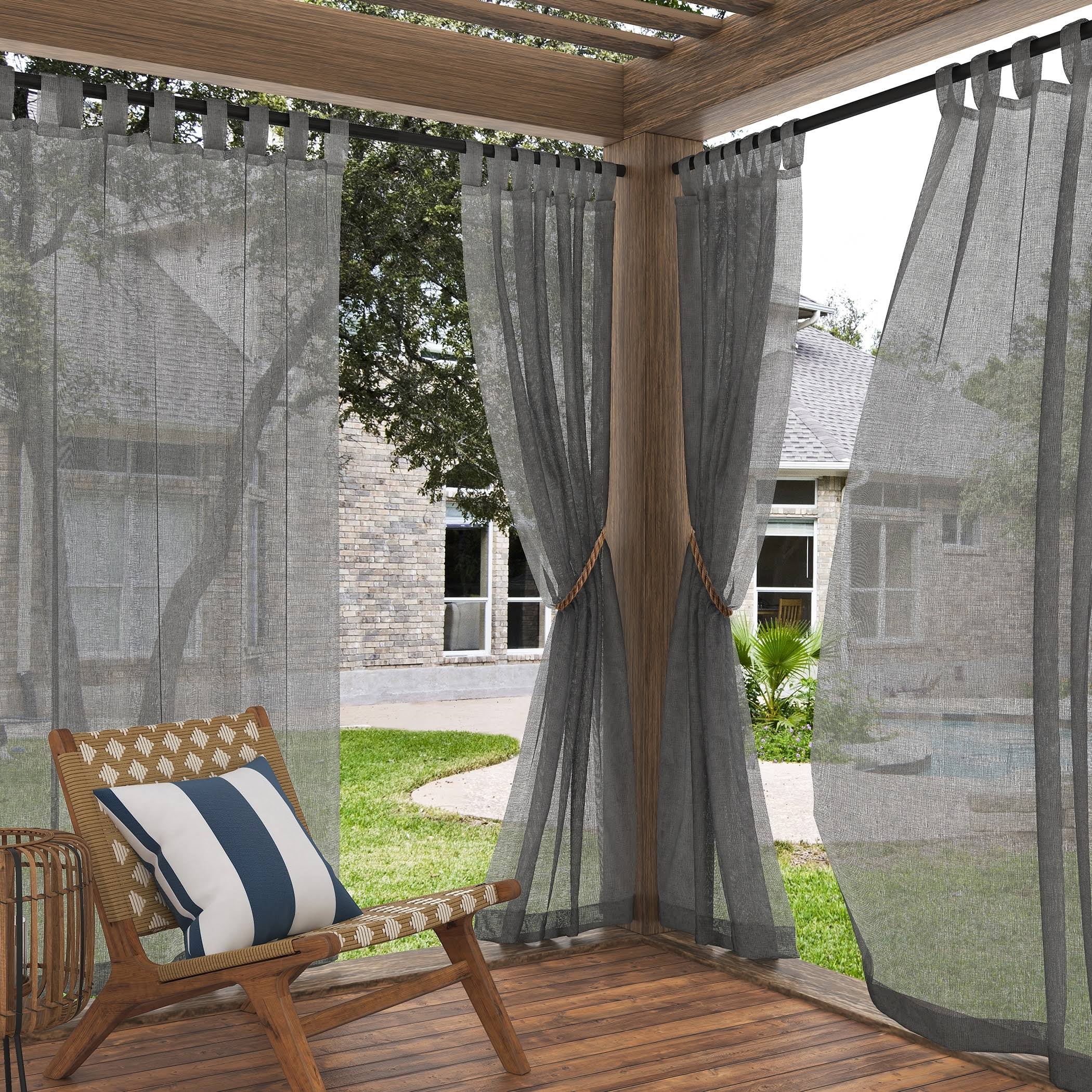 No. 918 Amina Open Weave Indoor/Outdoor Sheer Tab Top Curtain Panel, 50