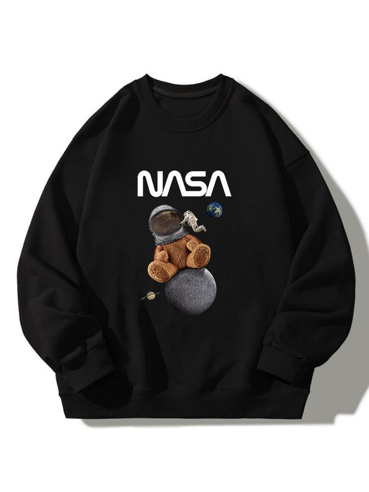 Sweat-shirt décontracté à col rond imprimé ours NASA