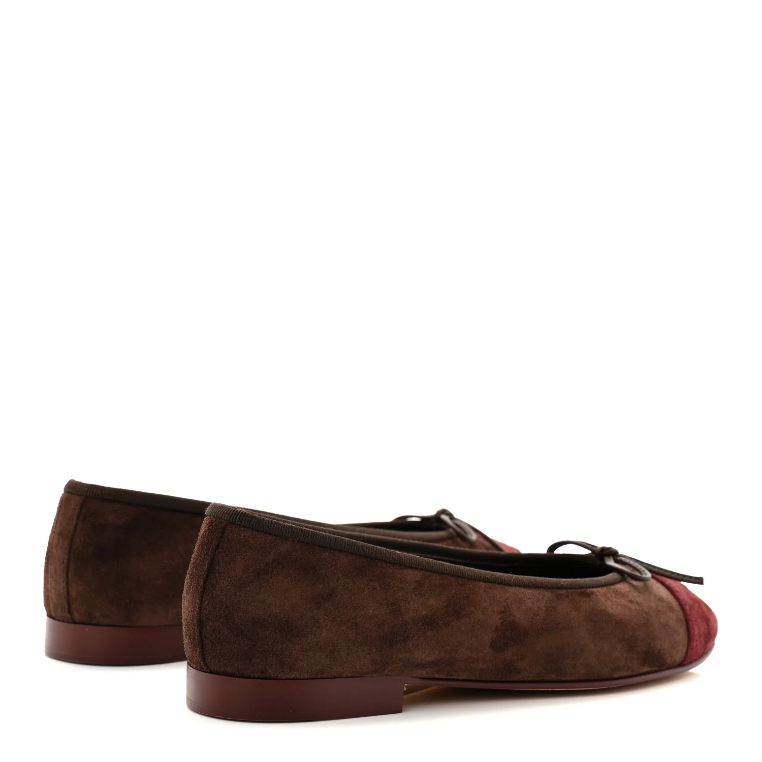 Suede Calfskin Cap Toe CC Ballerina Flats 37.5 Dark Brown Burgundy