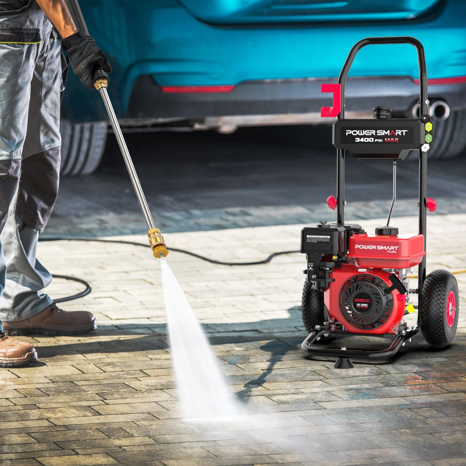 3400PSI Gas Pressure Washer, 212cc Engine 2 5GPM 5 Quick Adjustable Nozzles for Gardens Image 6