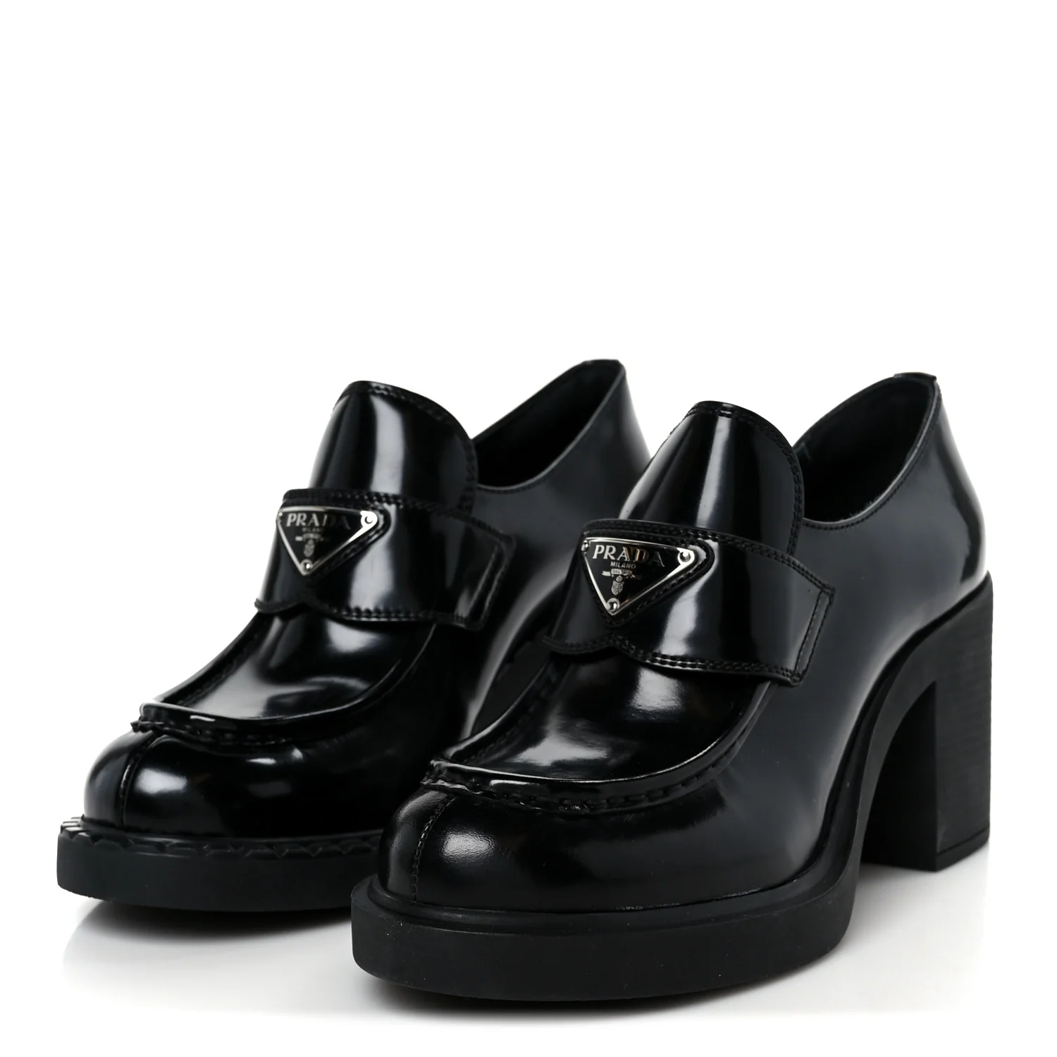 Spazzolato Metal Triangle Logo 85mm Loafers 40 Black