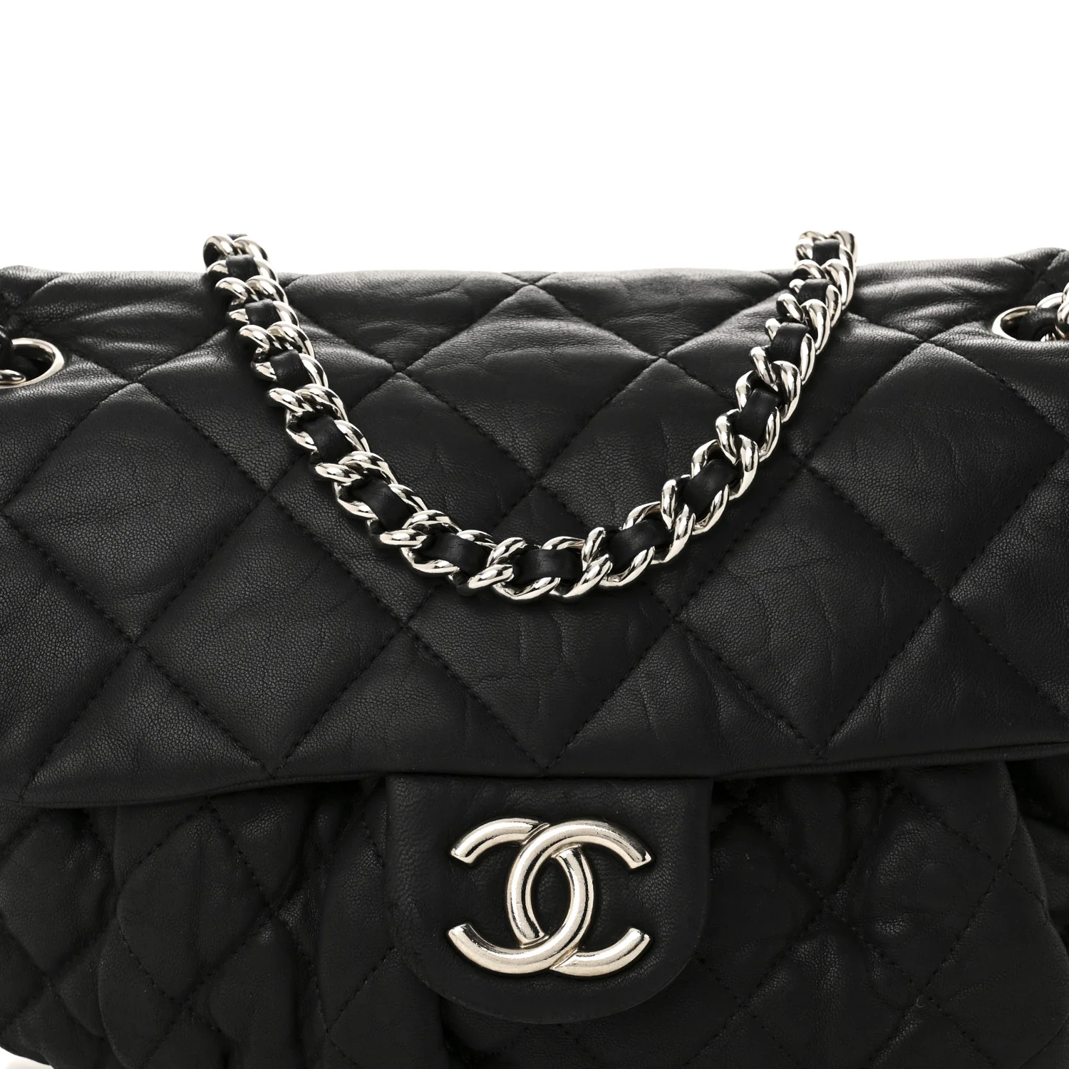 Washed Lambskin Quilted Medium Chain Around Messenger Black