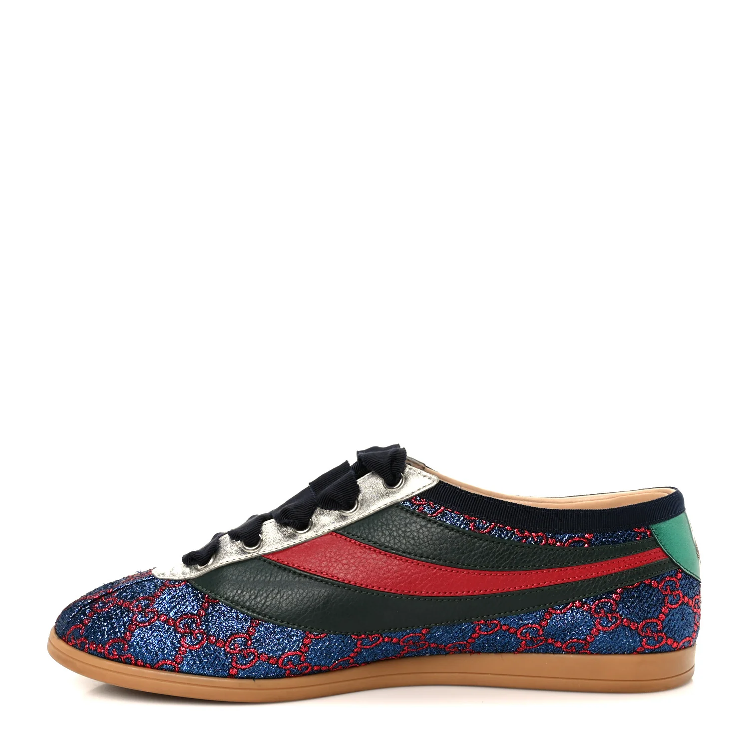 Lurex Calfskin Web GG Monogram Mens Falacer Sneakers 8.5 Iridescent Blue Iridescent Red Silver