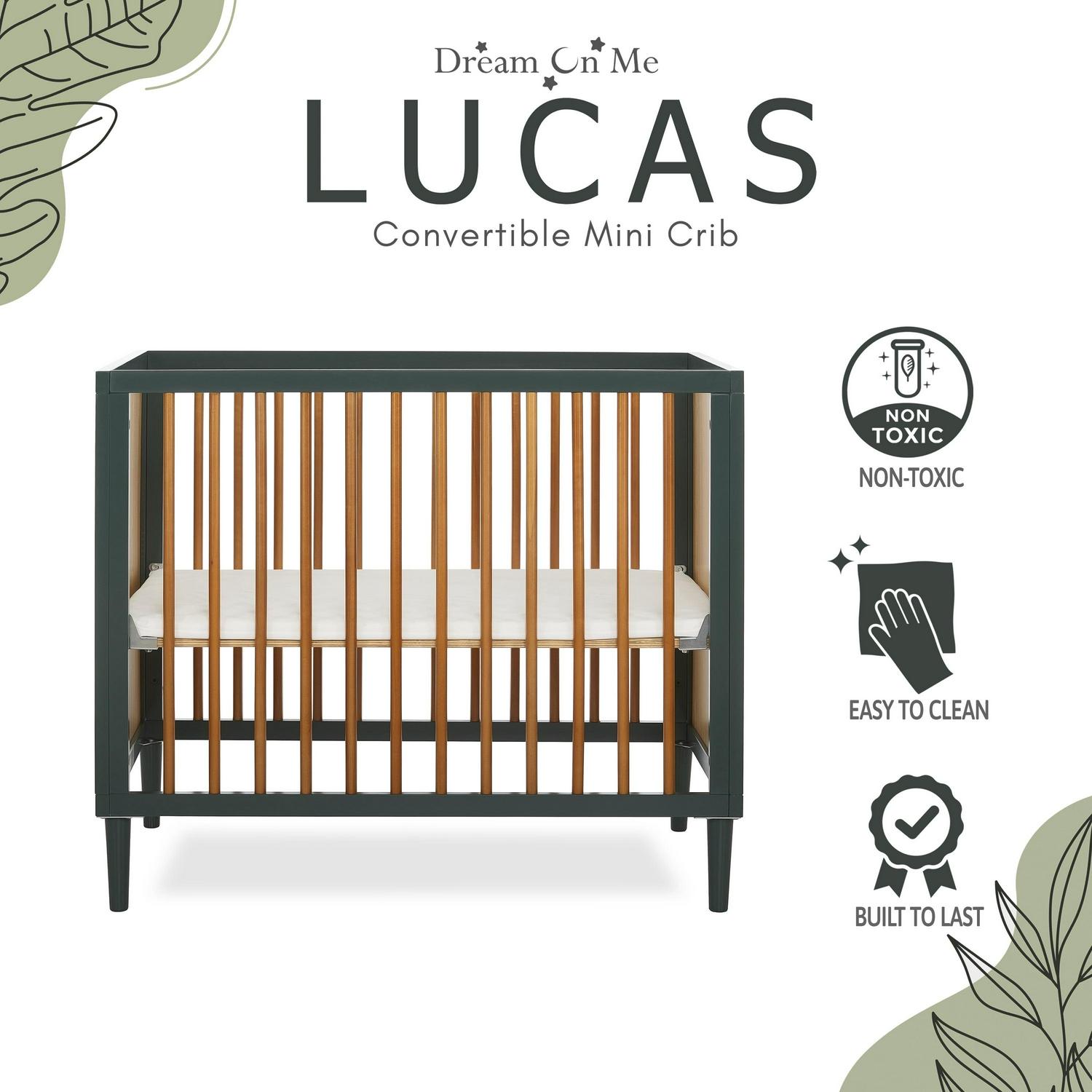 Lucas Mini Modern Crib With Rounded Spindles I Convertible Crib I Mid- Century Meets Modern I Portable Crib - Image 8