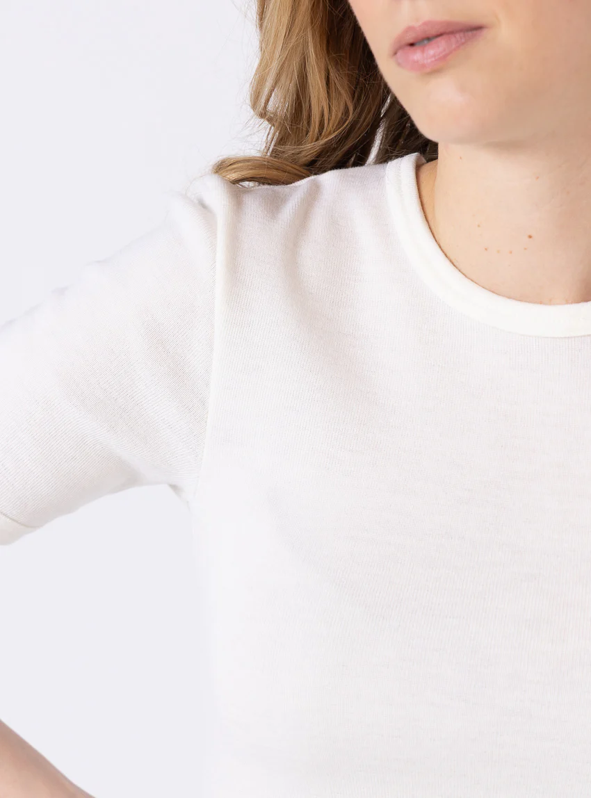 Tee-shirt  thermique femme en laine merinos blanc naturel