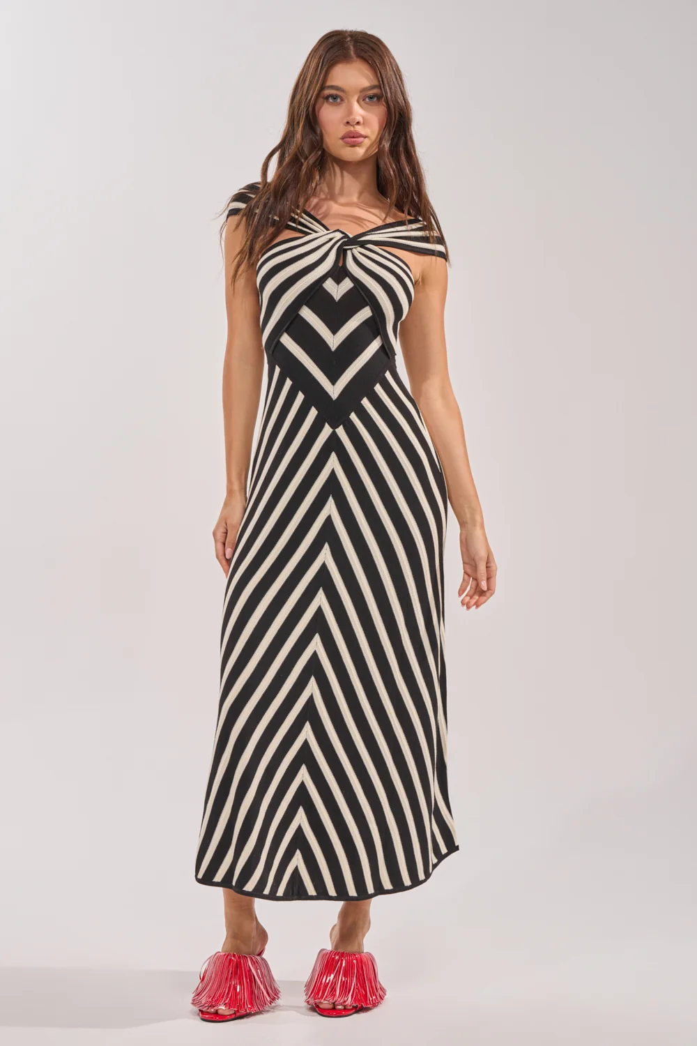 BLOCKED AND BLESS MAXI SWEATER DRESS IN BLACK AND WHITE STRIPE - Akira Store