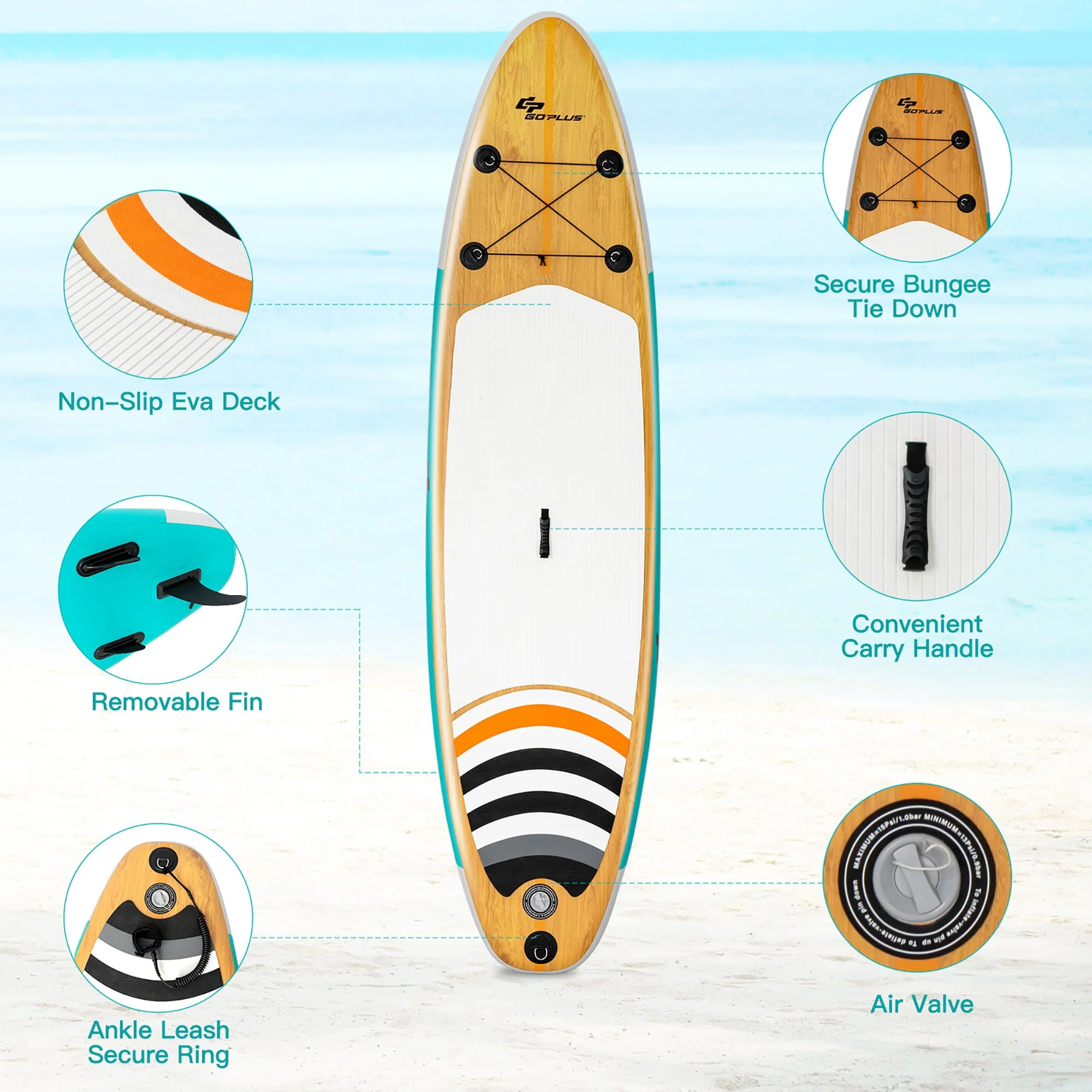 11' Inflatable Stand Up Paddle Surfboard W/Bag Aluminum Paddle Pump Image 9