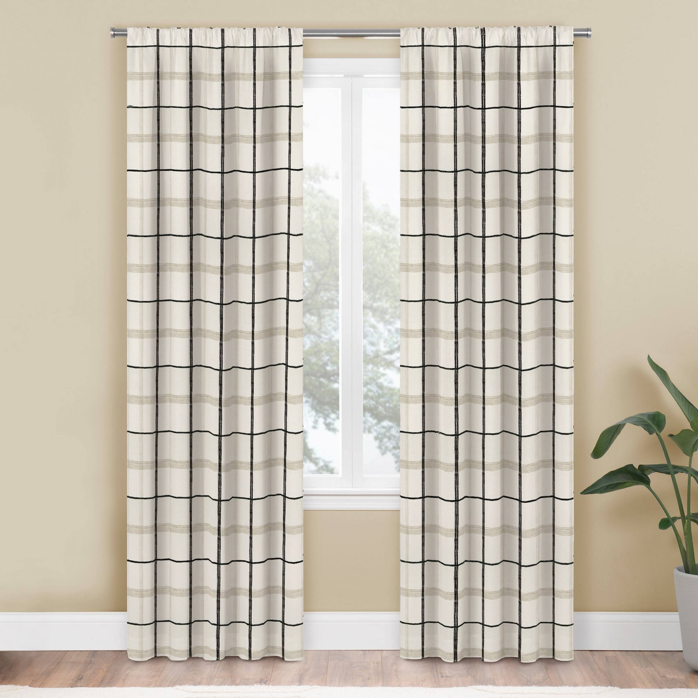Mainstays Set of 2 Farmhouse Plaid Light Filtering Rod Pocket Panel Pair - Beige - 76 x 84 - Each