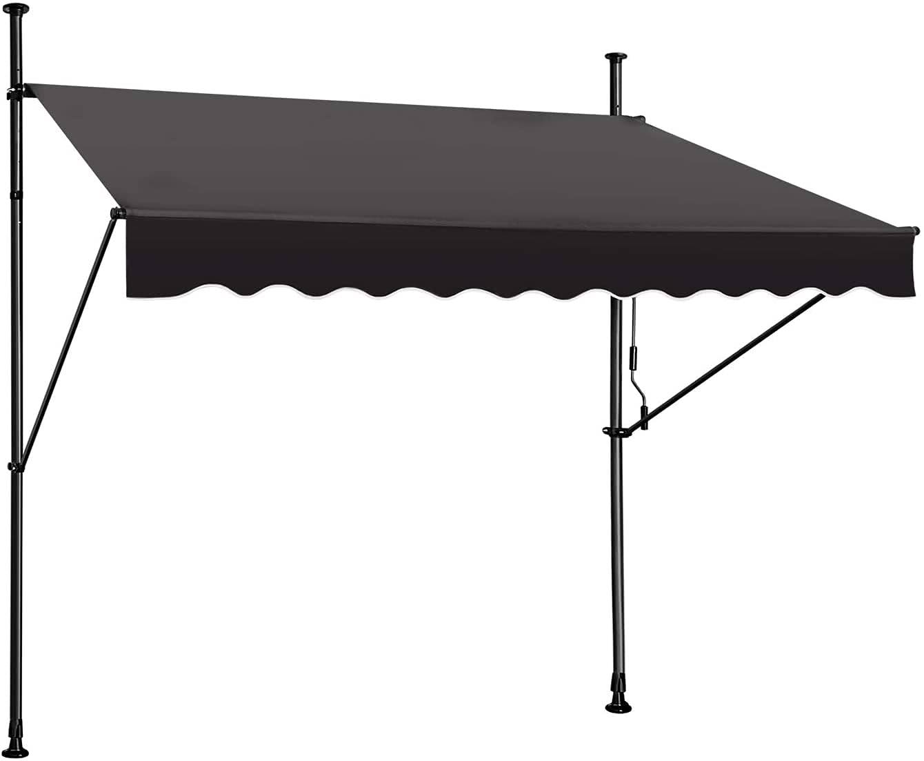 STEELAID Manual Retractable Awning ÿ 118�� Non-Screw Outdoor Sun Shade ÿ Adjustable Pergola Shade Cover with UV Protection ÿ 100% Polyester Made