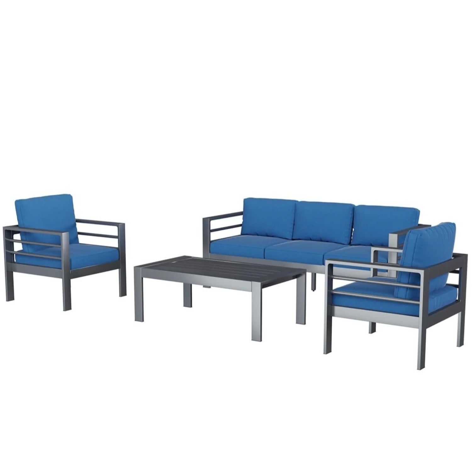 AECOJOY Aluminum Patio Furniture Set, 4 Pieces Outdoor Sectional Sofa Set, Blue