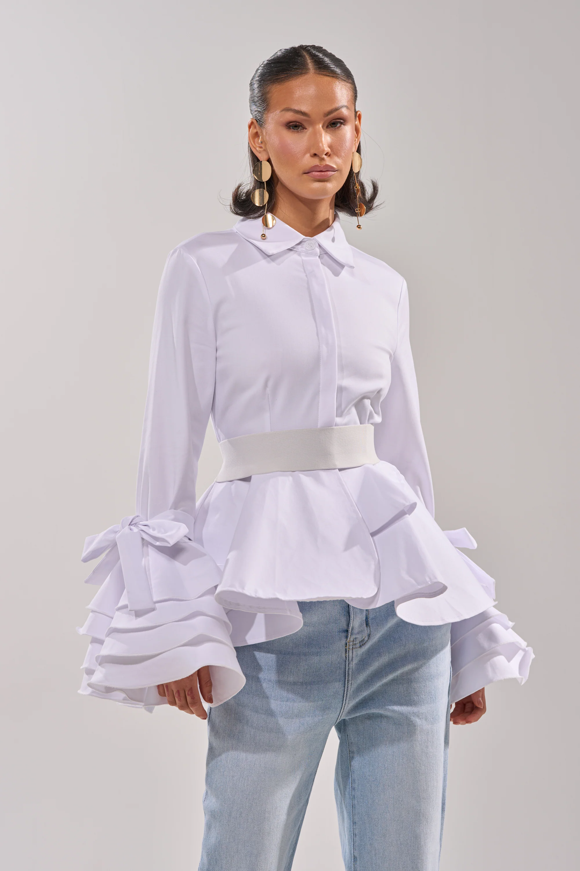 ELEGANT PEPLUM BUTTON DOWN BLOUSE - Akira Store