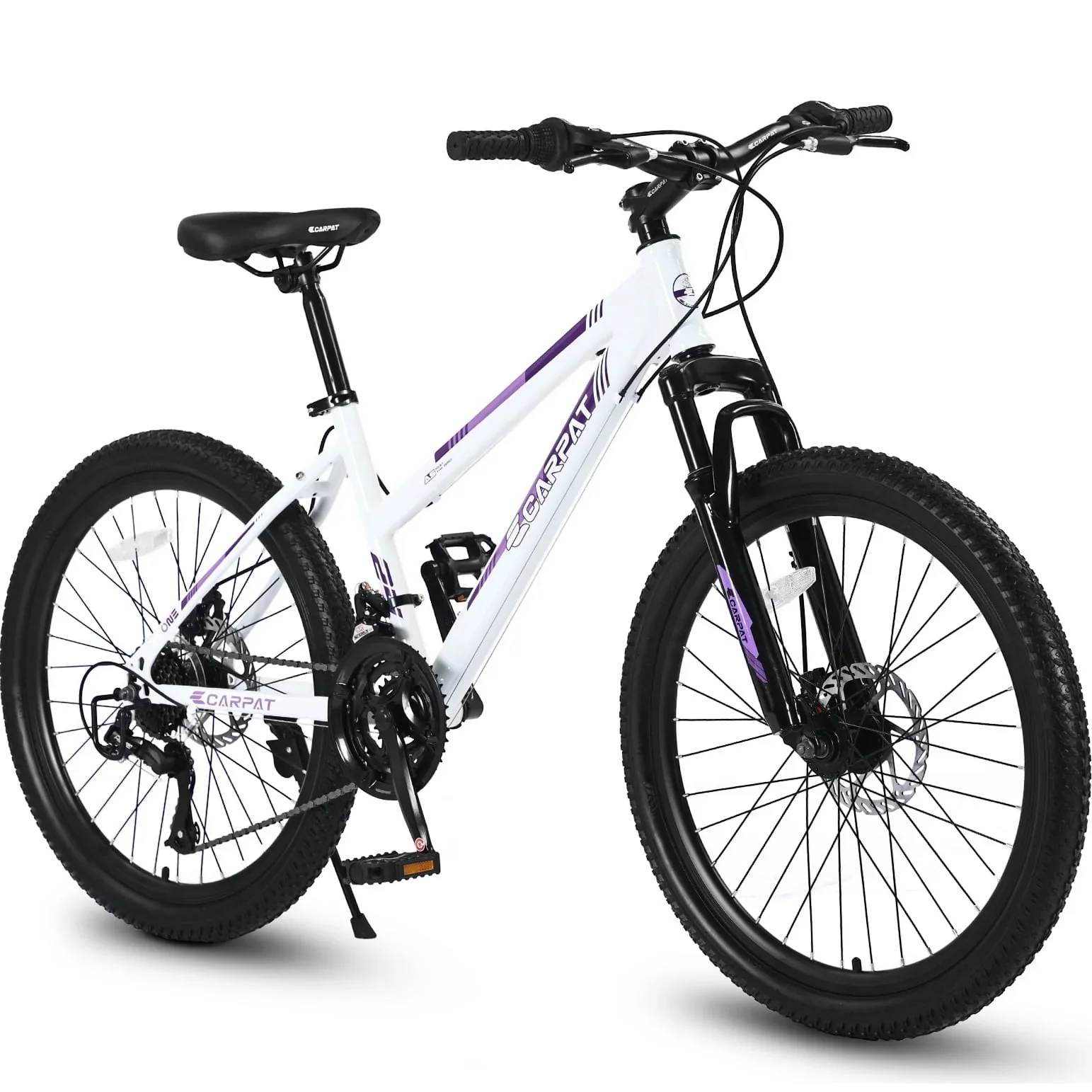 Mountain Bike for Boys Girls, 24 inch Kids Mountian Bike with Disc Brakes & 21 Speed, White