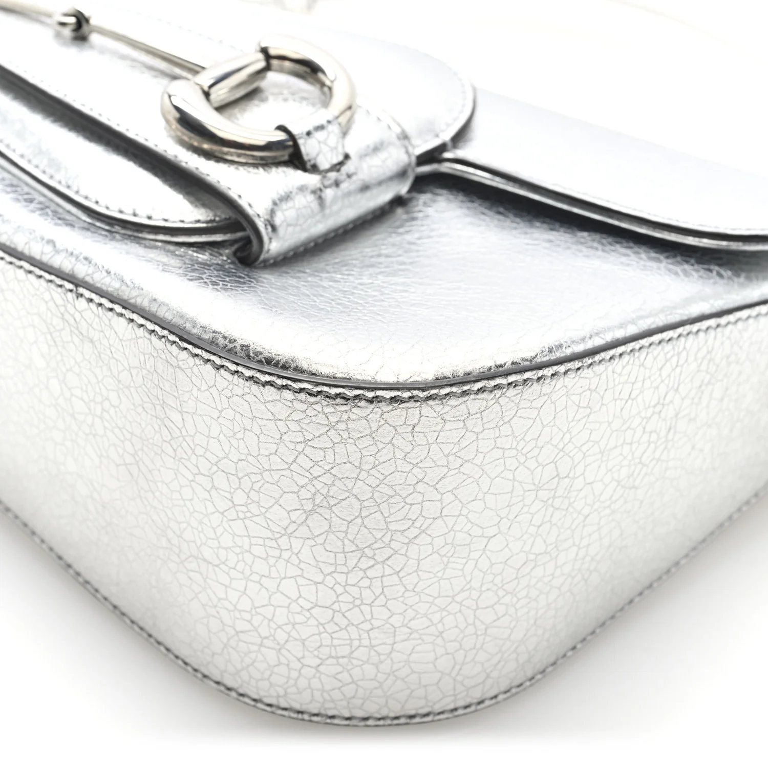 Metallic Demetra Small Horsebit 1955 Asymmetric Shoulder Bag Silver