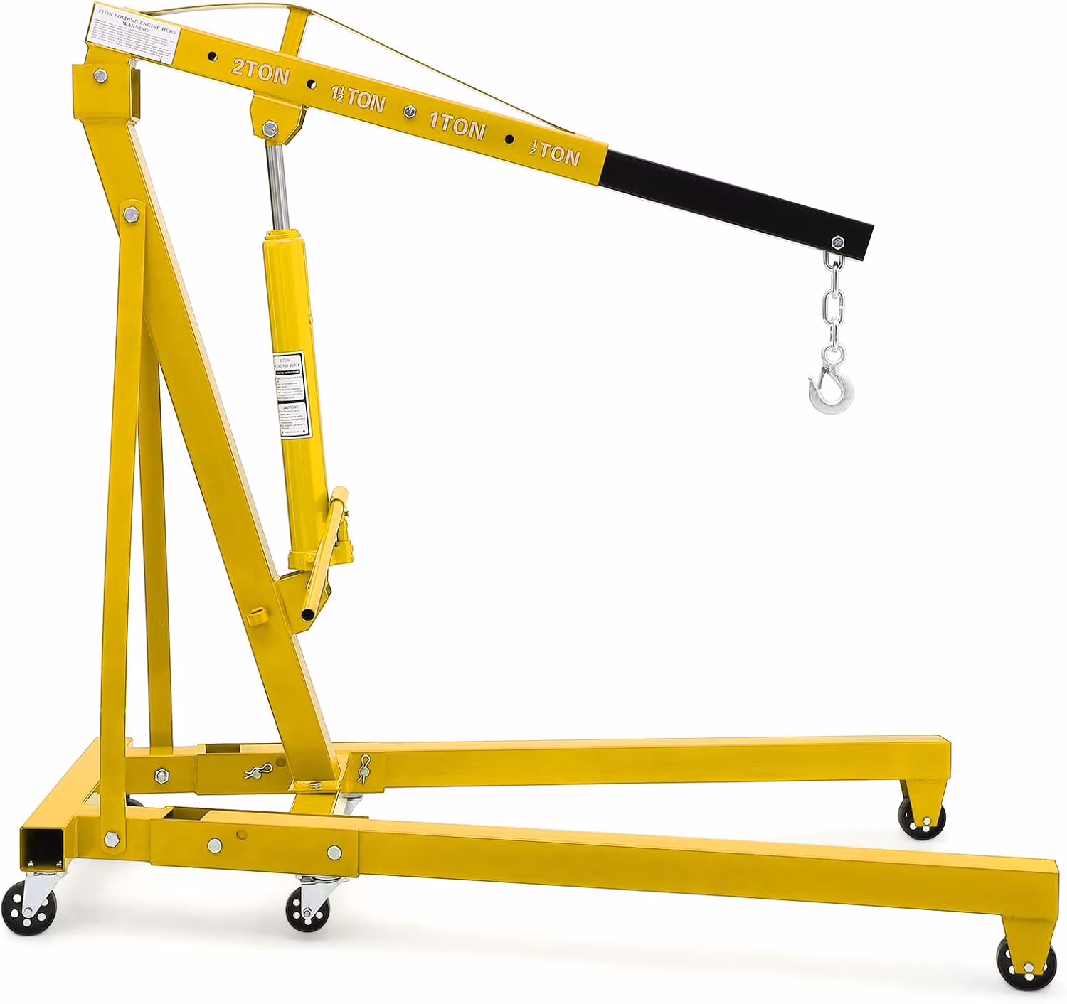 2 Ton Folding Hydraulic Engine Hoist,Heavy-Duty Engine Shop Crane Hoist Lift,Heavy Cherry Picker with 6 Wheels,Yellow(Yellow)