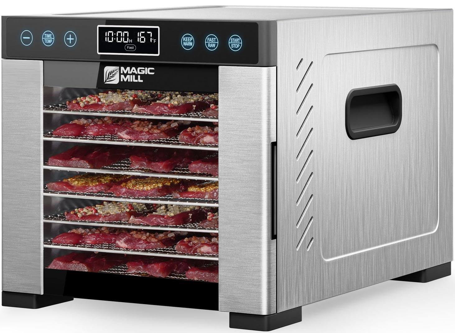 Magic Mill Pro Food Dehydrator Machine | 7 Stainless Steel Trays | Dryer for Jerky, Dog Treats, Herb, Meat, Beef, Fruit | Keep Warm Function, Digital