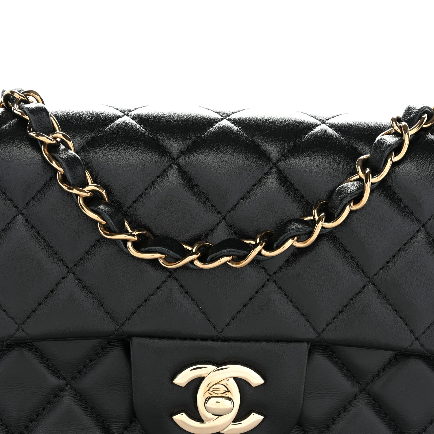 Lambskin Quilted Mini Rectangular Flap Black