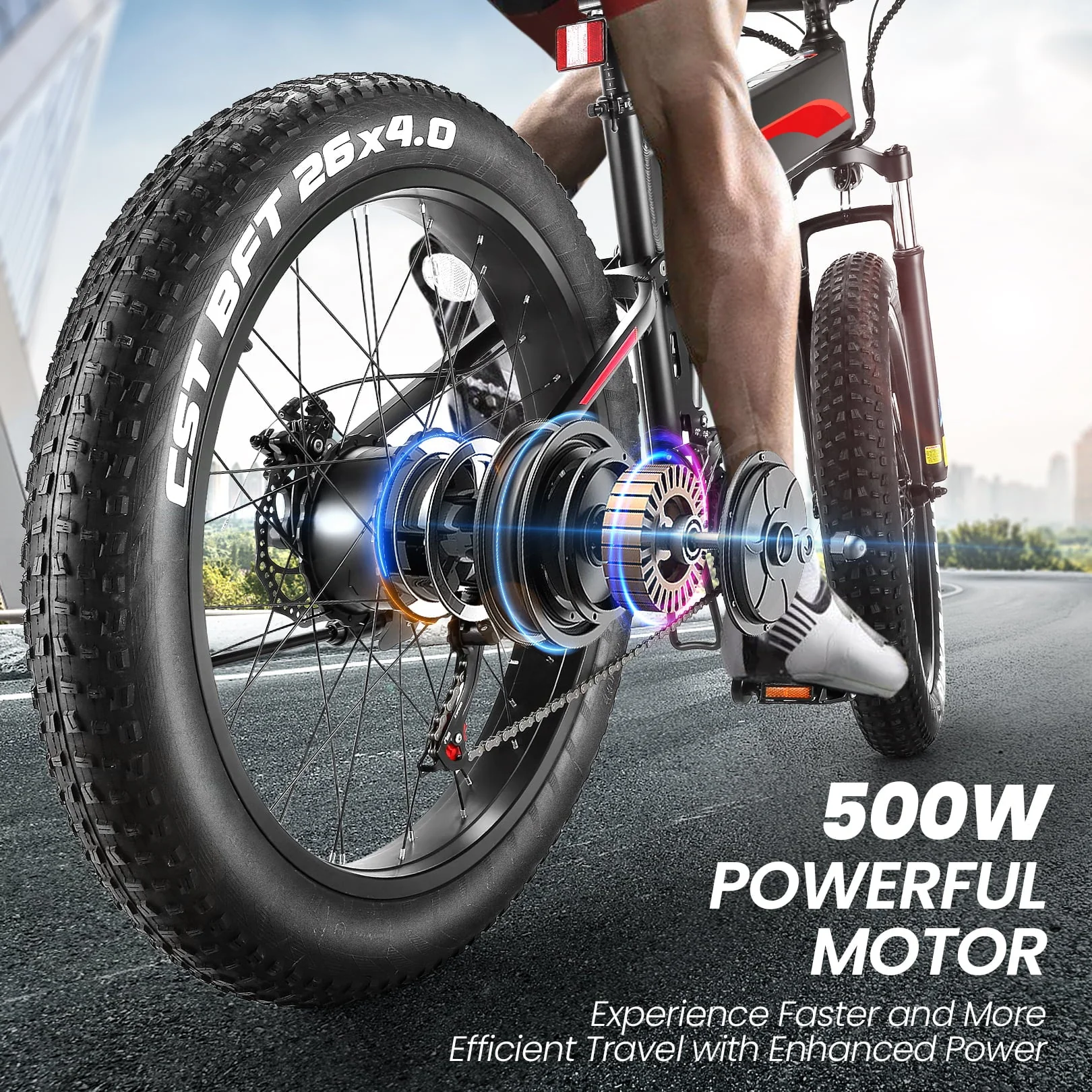 Electric Bike, 26"x4" Fat Tire Electric Bike for Adults 500W Ebike Foldable Adult Electric Mountain Bicycles with 48V 10Ah Battery, Lockable Suspension Fork, 21 Speed Gears - Image 4