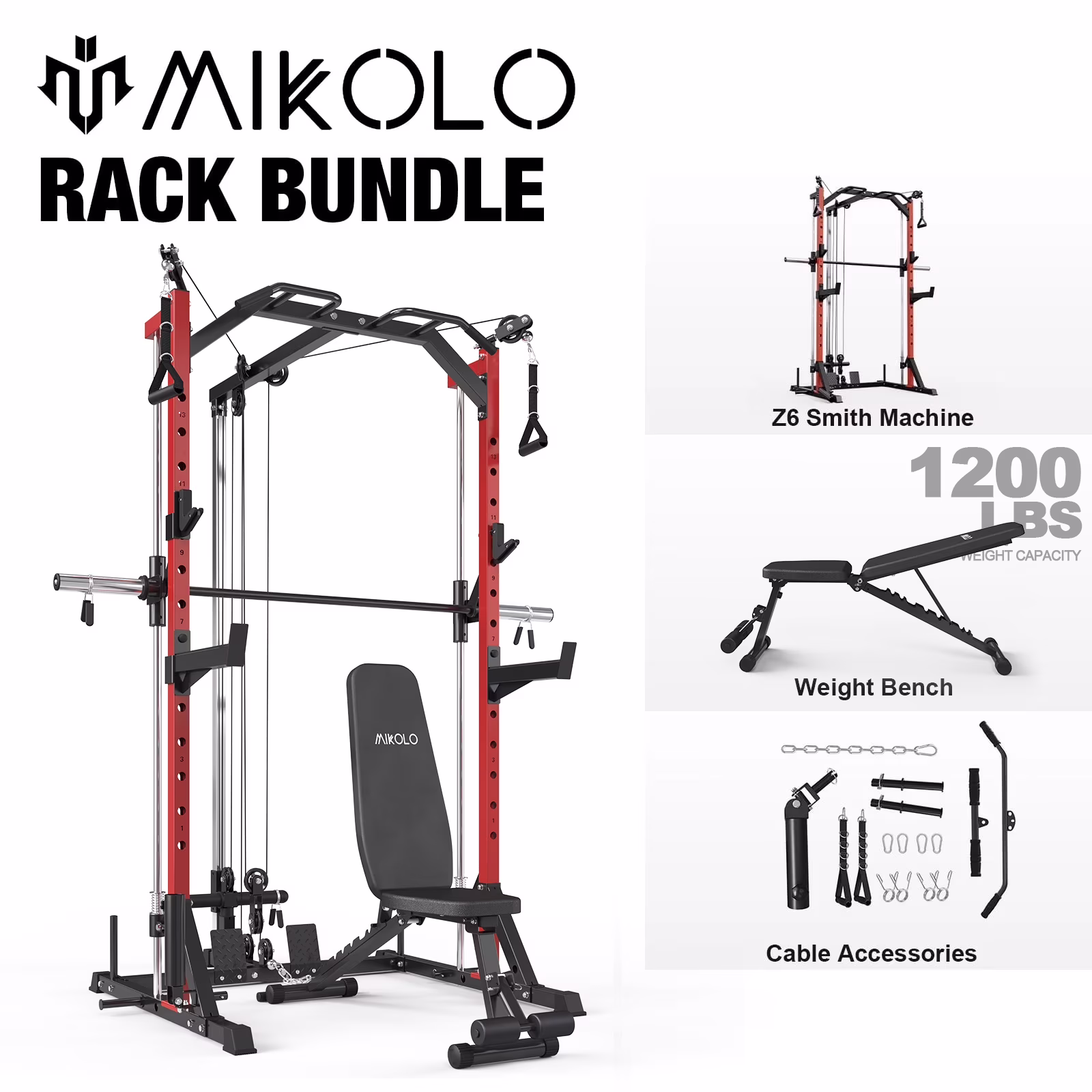 Compact 7-IN-1 Smith Machine With Cable Crossover System, 1000LBS Multi-Functional Squat Rack, Workout Station with Weight Bar, Bend Peg and Other Functional Attachments(Smith Machine) - Image 3