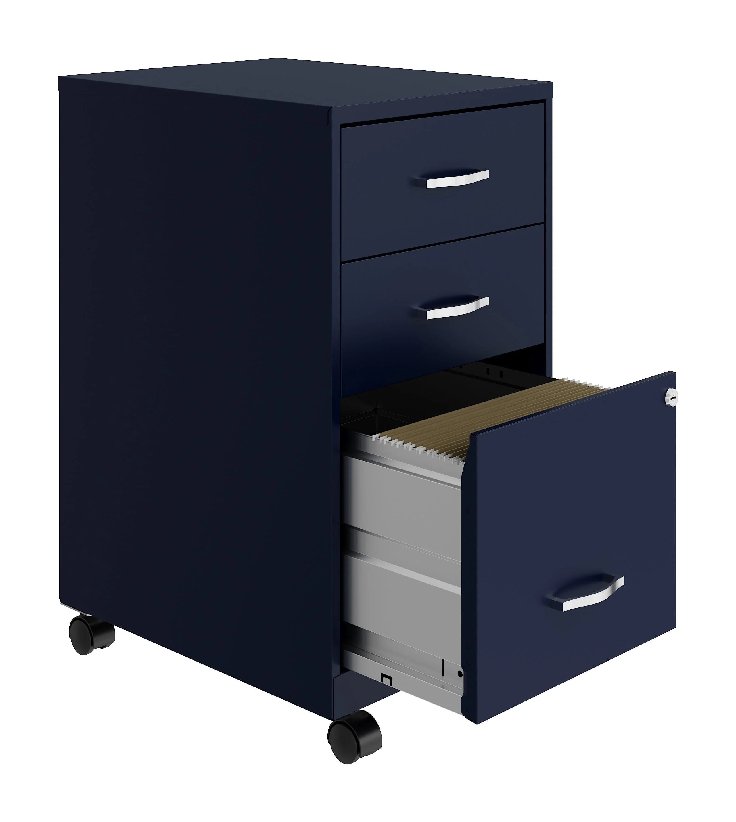 Space Solutions 18" Deep 3 Drawer Mobile Letter Width Vertical File Cabinet, Navy(Arctic Silver)