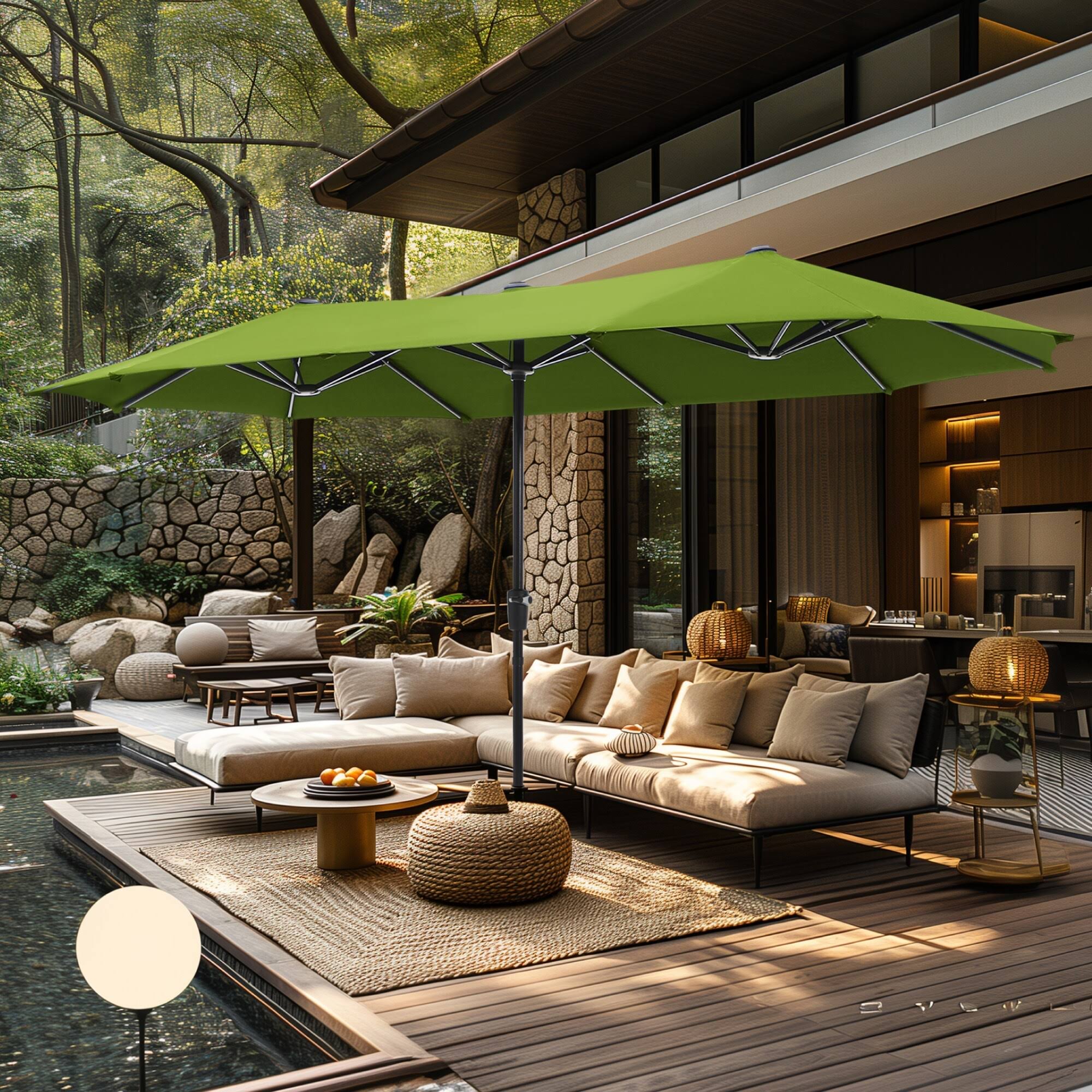 13FT Double -sided Patio Umbrella Extra Large with Crank - Yellow Green