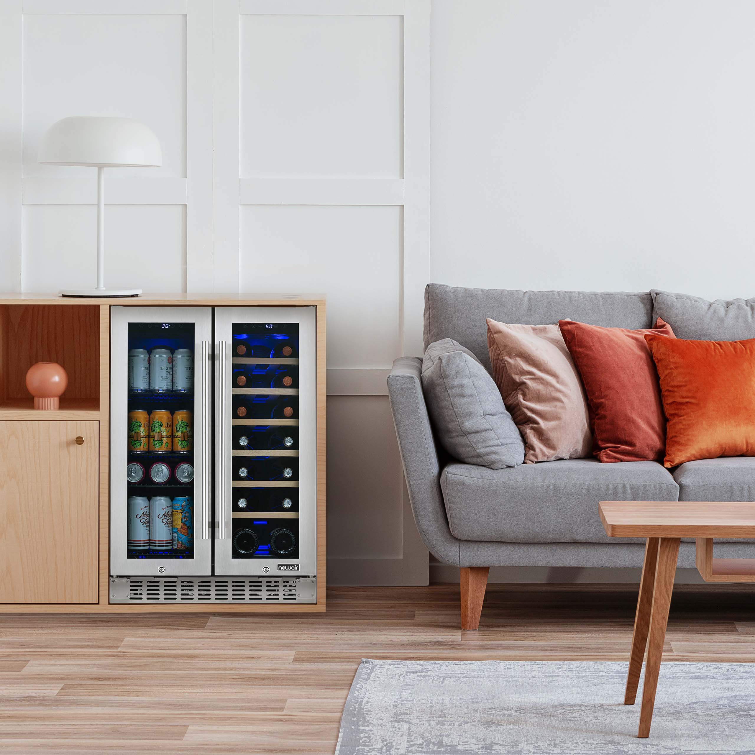 Newair 58-Can, 18-Bottle Premium Built-in Dual Zone Beverage Fridge - 24