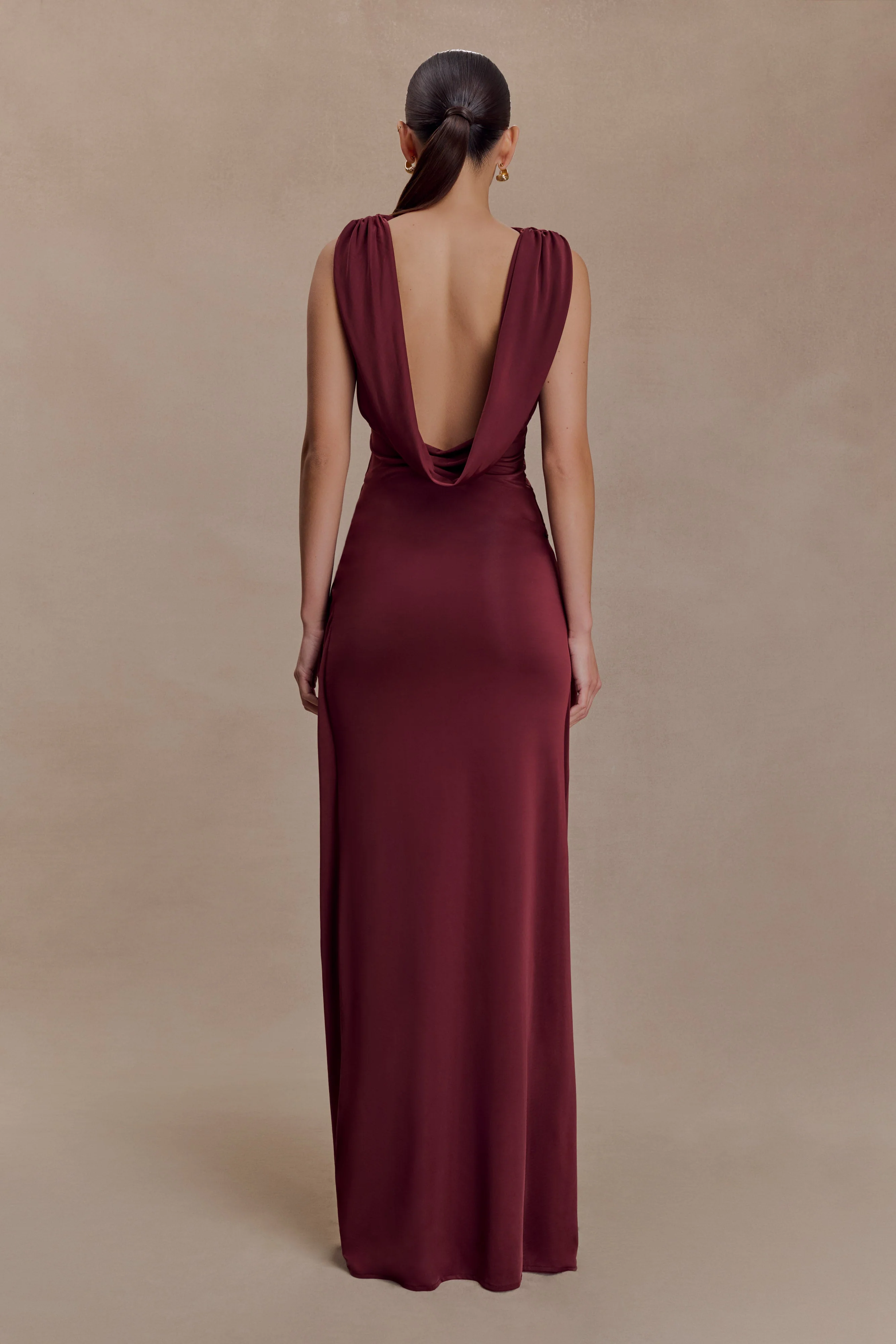 Bridget Slinky Maxi Skirt With Hardware - Burgundy