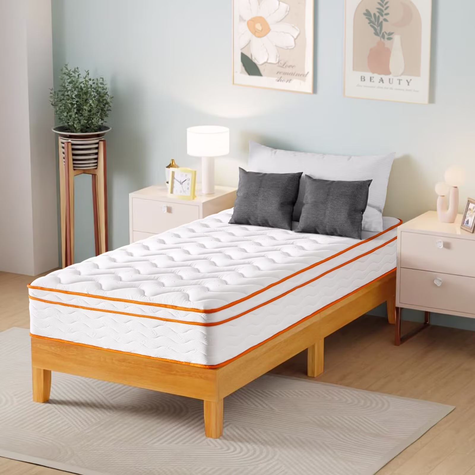 Twin Mattress, 10 in Innerspring Hybrid Mattress in a Box with Gel Memory Foam, Individually Wrapped Encased Coil Pocket Spring Mattress, Pressure Relief, Medium Firm Support