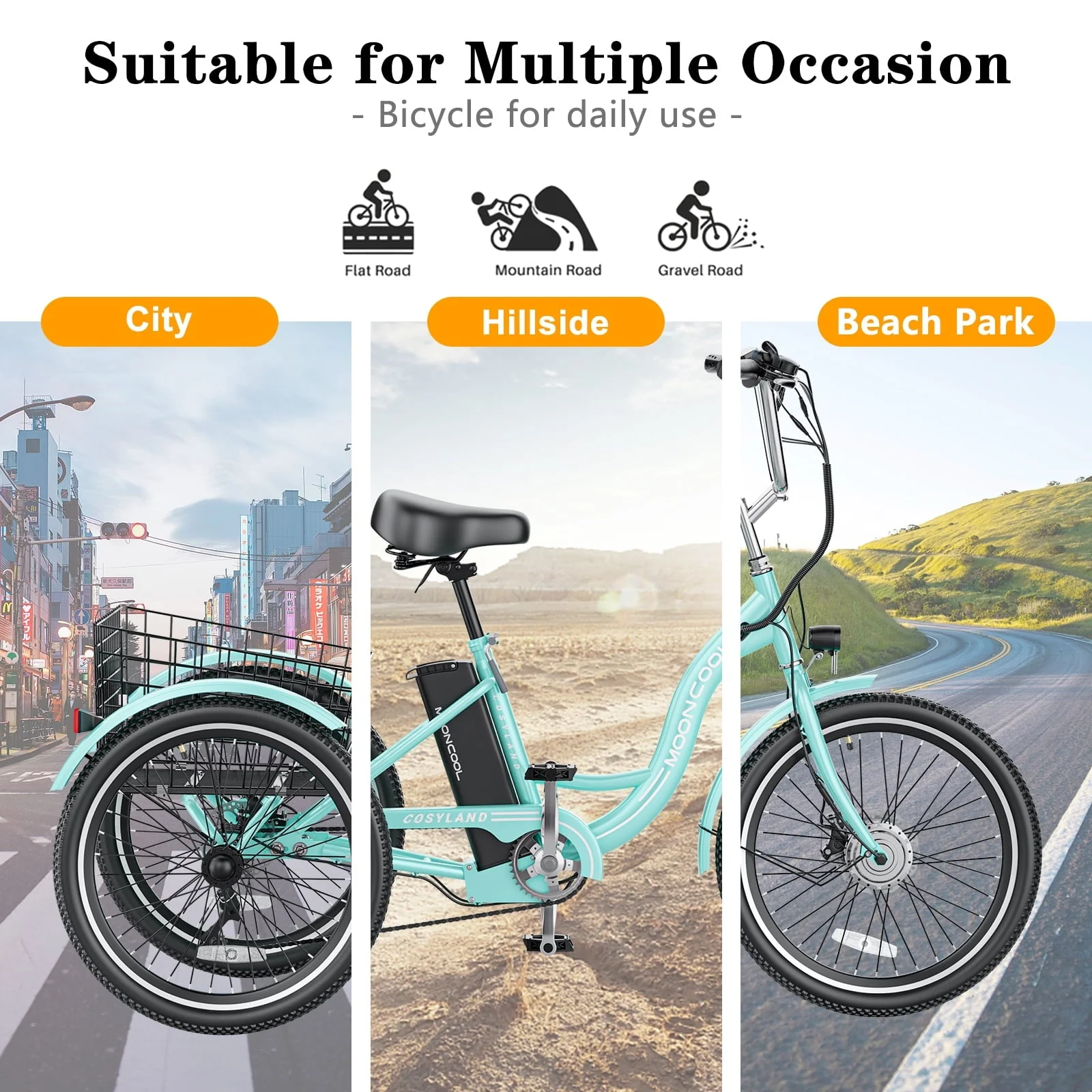 350W Motorized Electric Trike, 7 Speed 3 Wheel Electric Bicycle with 36V 10Ah Lithium Battery UL Certified, 24" Electric Tricycle for Adults with Rear Basket Image 5