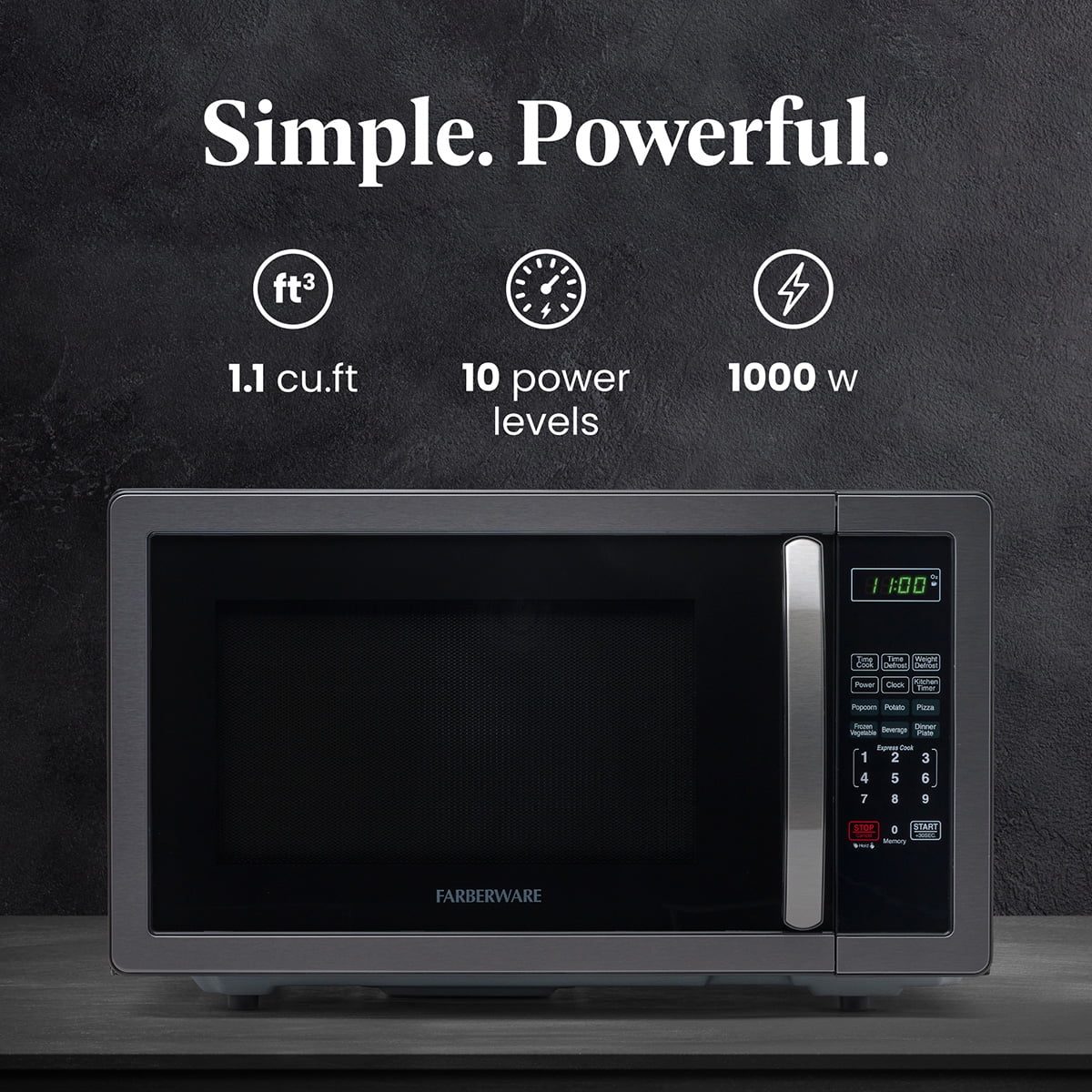 Stainless Steel Countertop Microwave Oven with Child Lock, 1.1 Cu Ft Black Stainless(Black Stainless) - Image 2