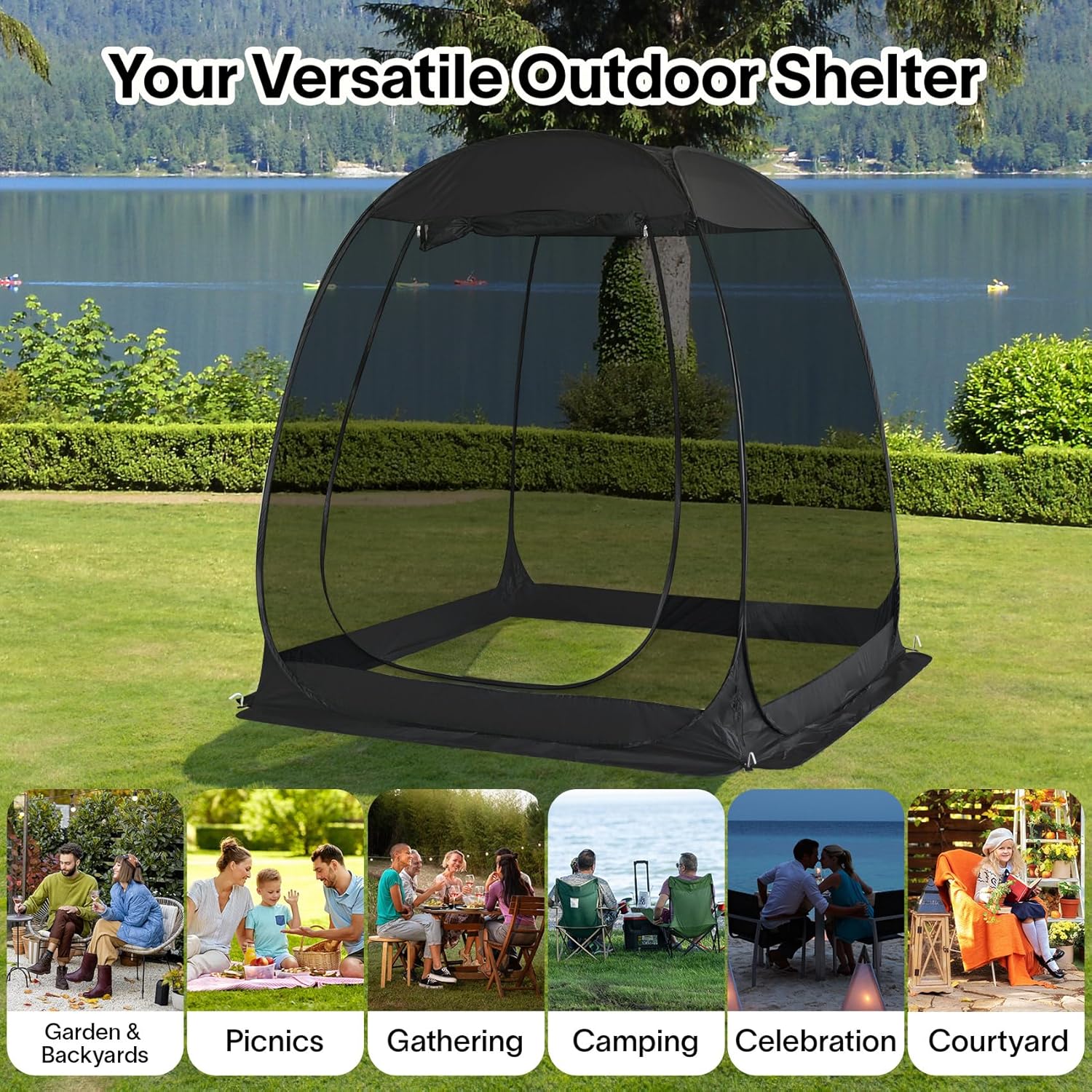 Gazebo moustiquaire pouvant accueillir 6, 10 ou 15 personnes. Tente de style igloo avec moustiquaire latérale. Idéal