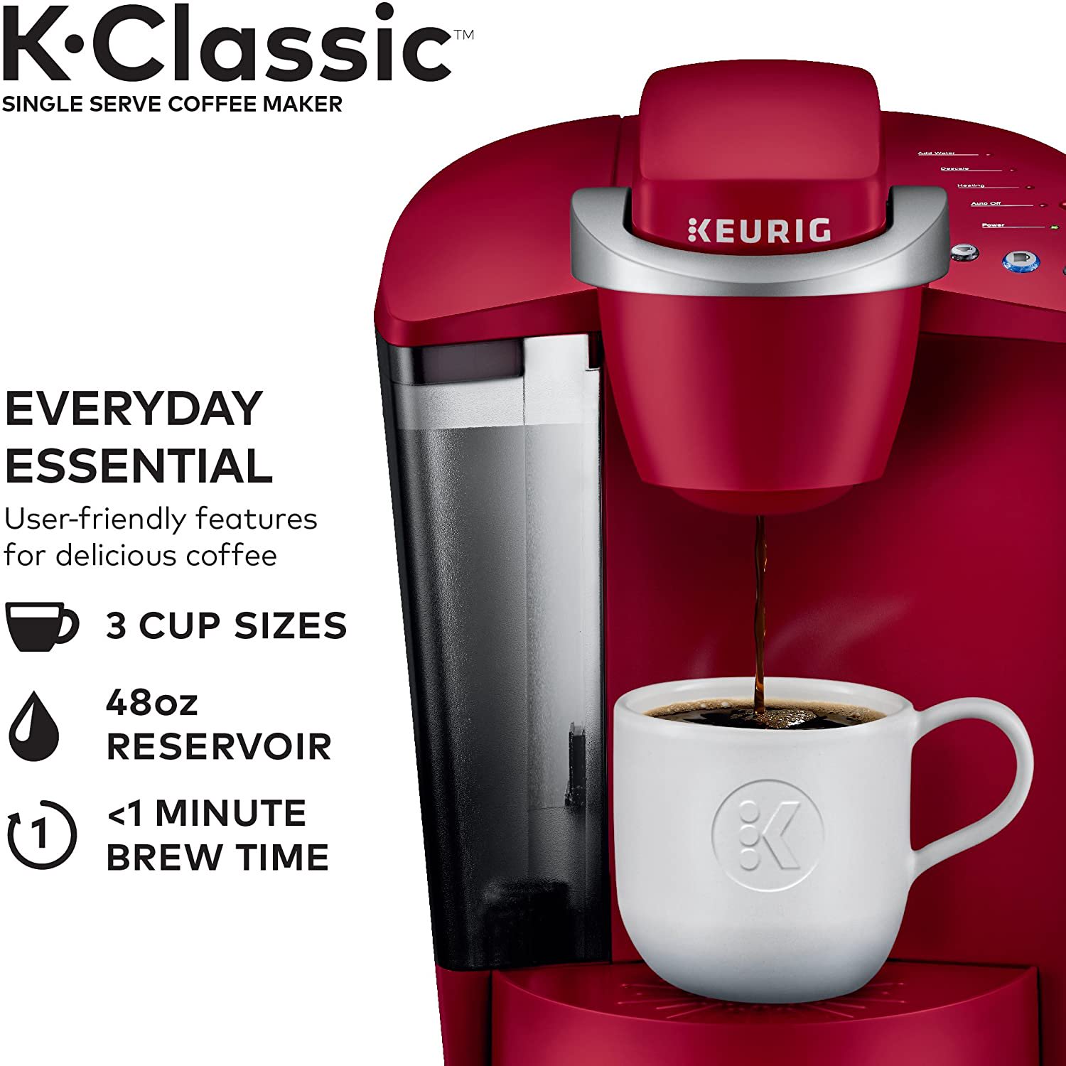Cafetière Keurig K-Classic, machine à café à dosettes K-Cup individuelles, tailles de tasse de 177 à 295 ml, rhubarbe