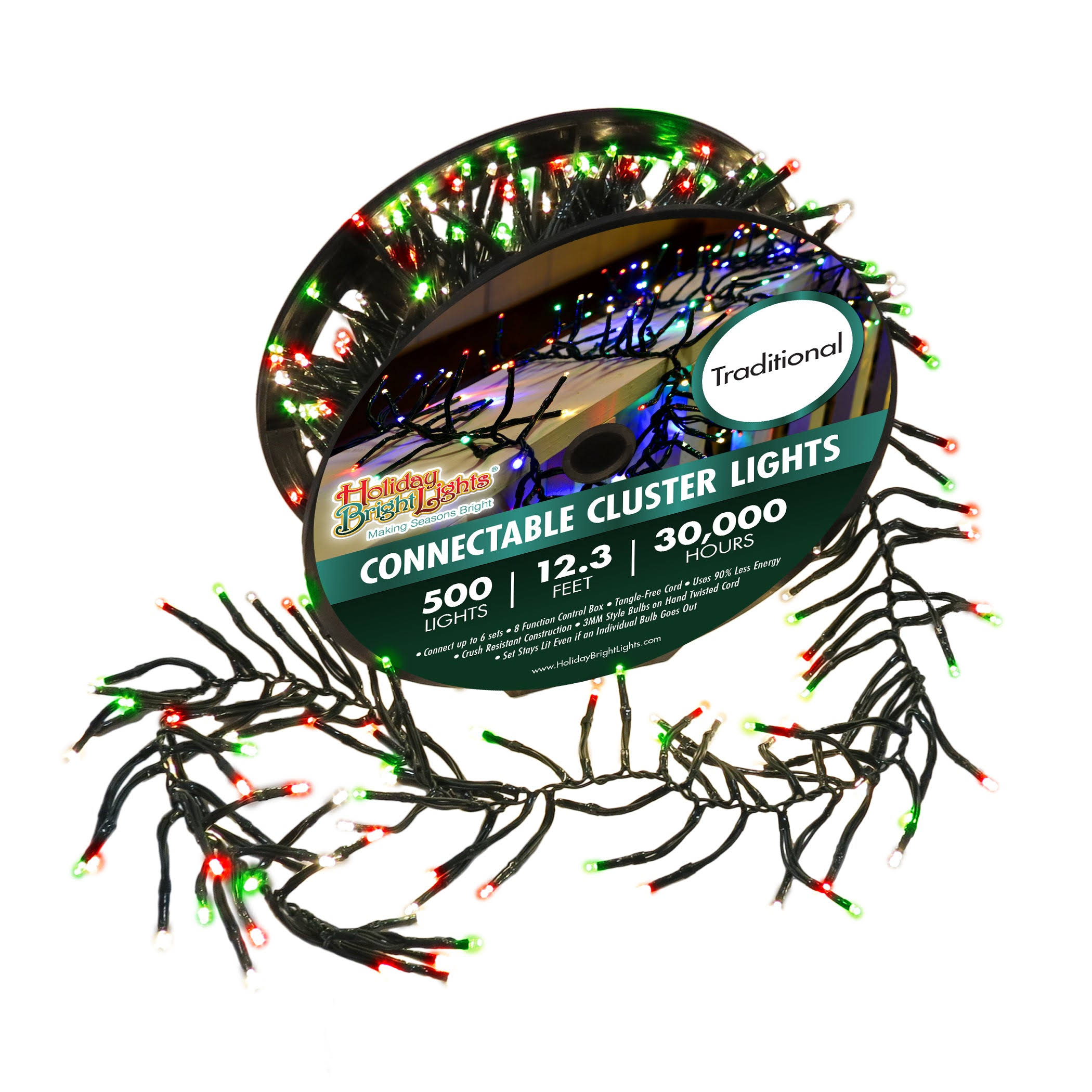 Holiday Bright Lights Christmas 500L Twinkling Cluster Rice - Traditional