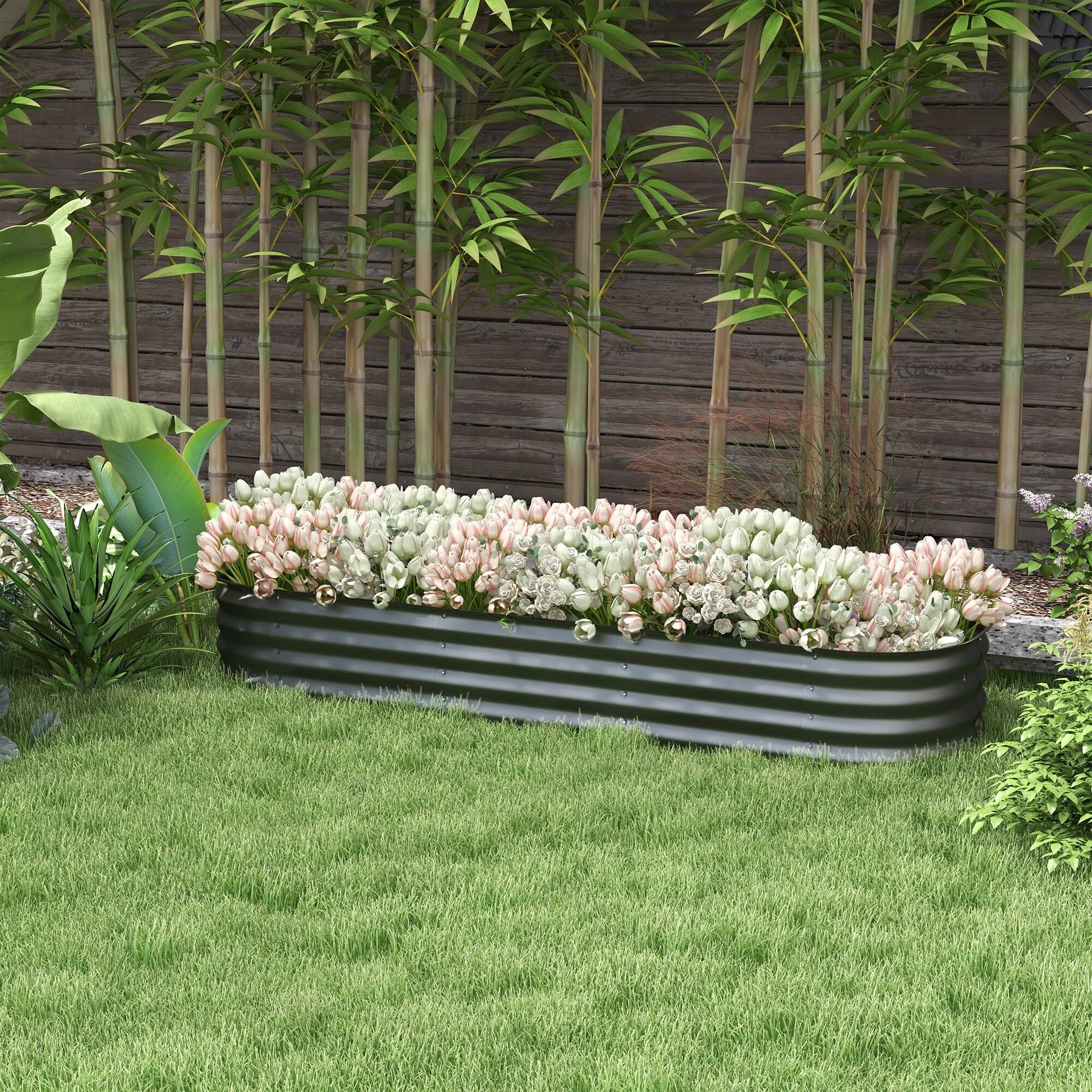 Outsunny 6.4' x 2' x 1' Galvanized Raised Garden Bed Kit, Outdoor Metal Elevated Planter Box with Safety Edging - Grey