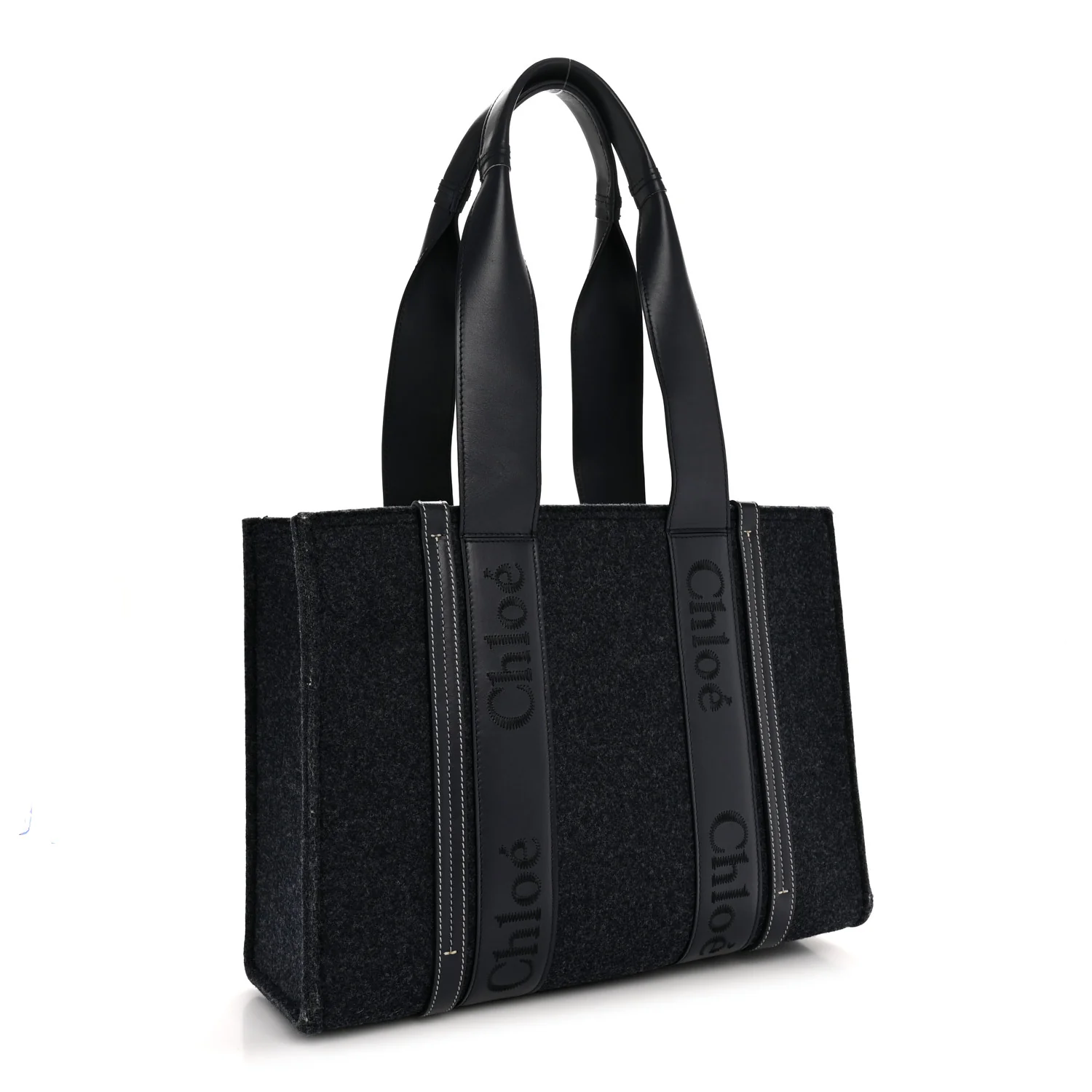 Felt Shiny Calfskin Medium Woody Ribbon Tote Obscure Navy
