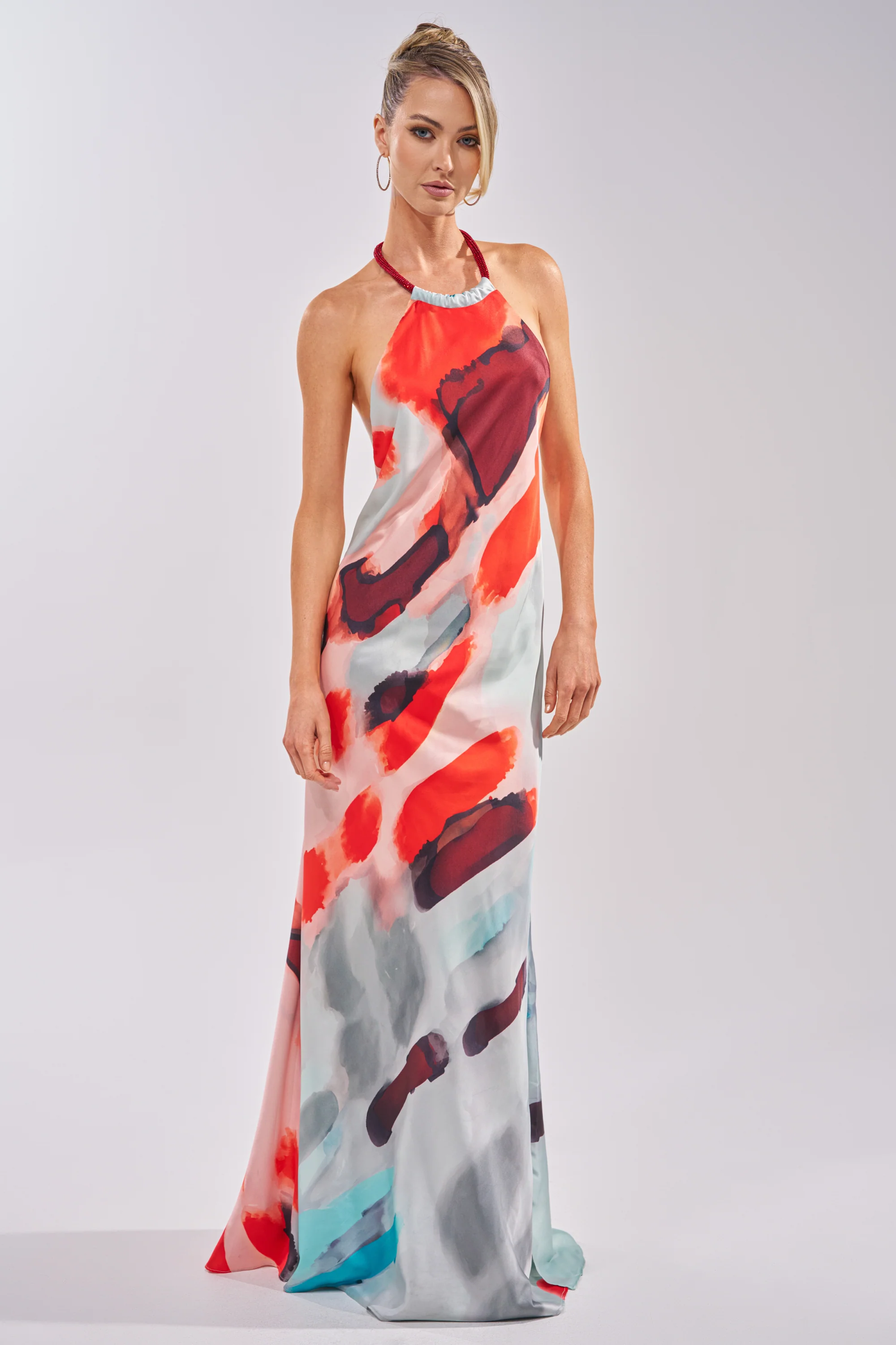 CHIC IS ME SATIN MAXI DRESS IN MULTI - Akira Store