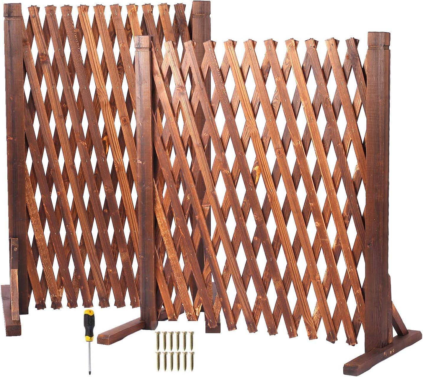 MYOYAY 2pcs Extendable Instant Fence Expandable Freestanding Wood Garden Trellis Fence Retractable Wooden Fence Gate Plant Screen for Home Yard Garden