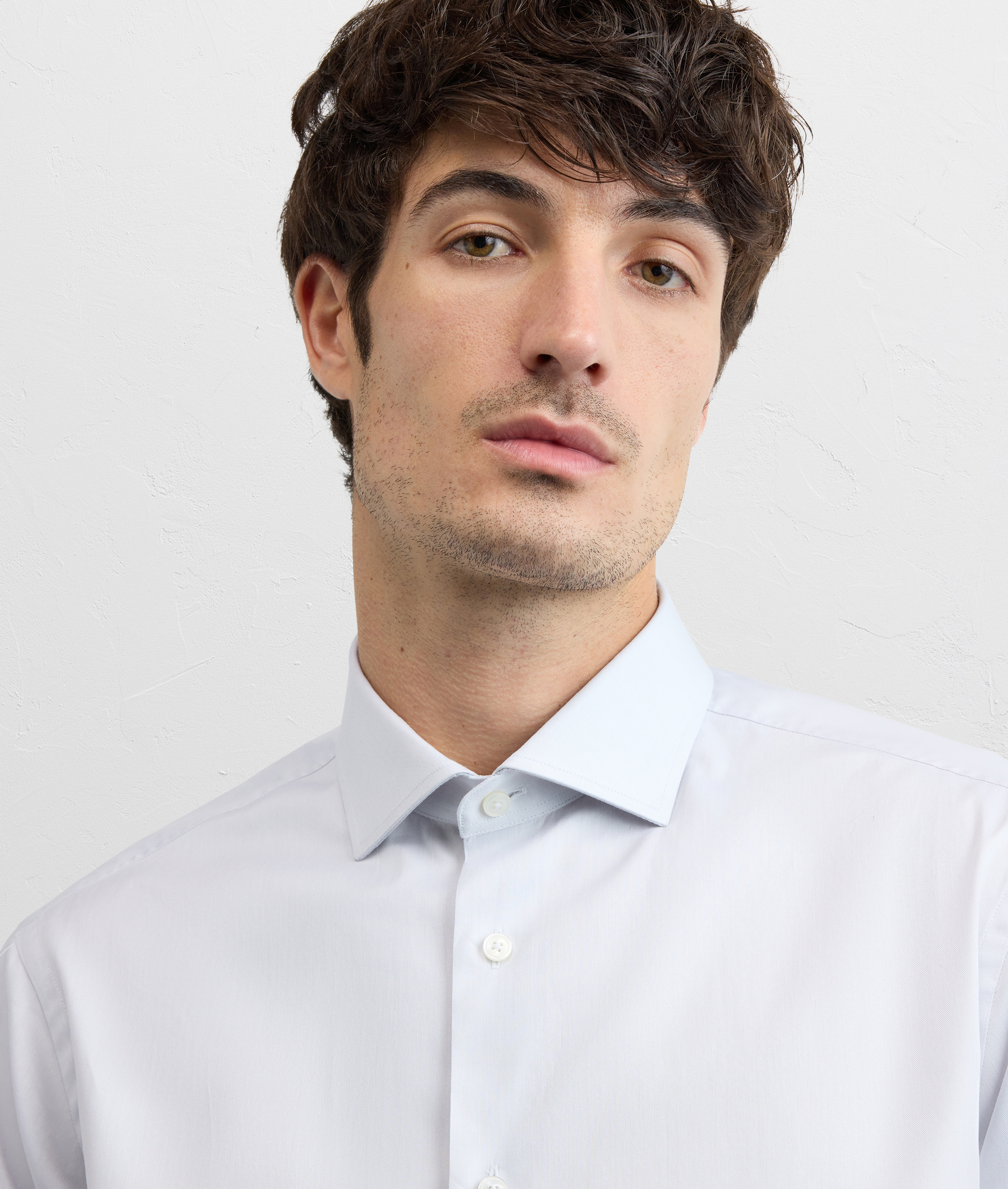 LIGHT GREY COTTON TWILL SHIRT WITH SMALL TORINO COLLAR AND STANDARD CUFF