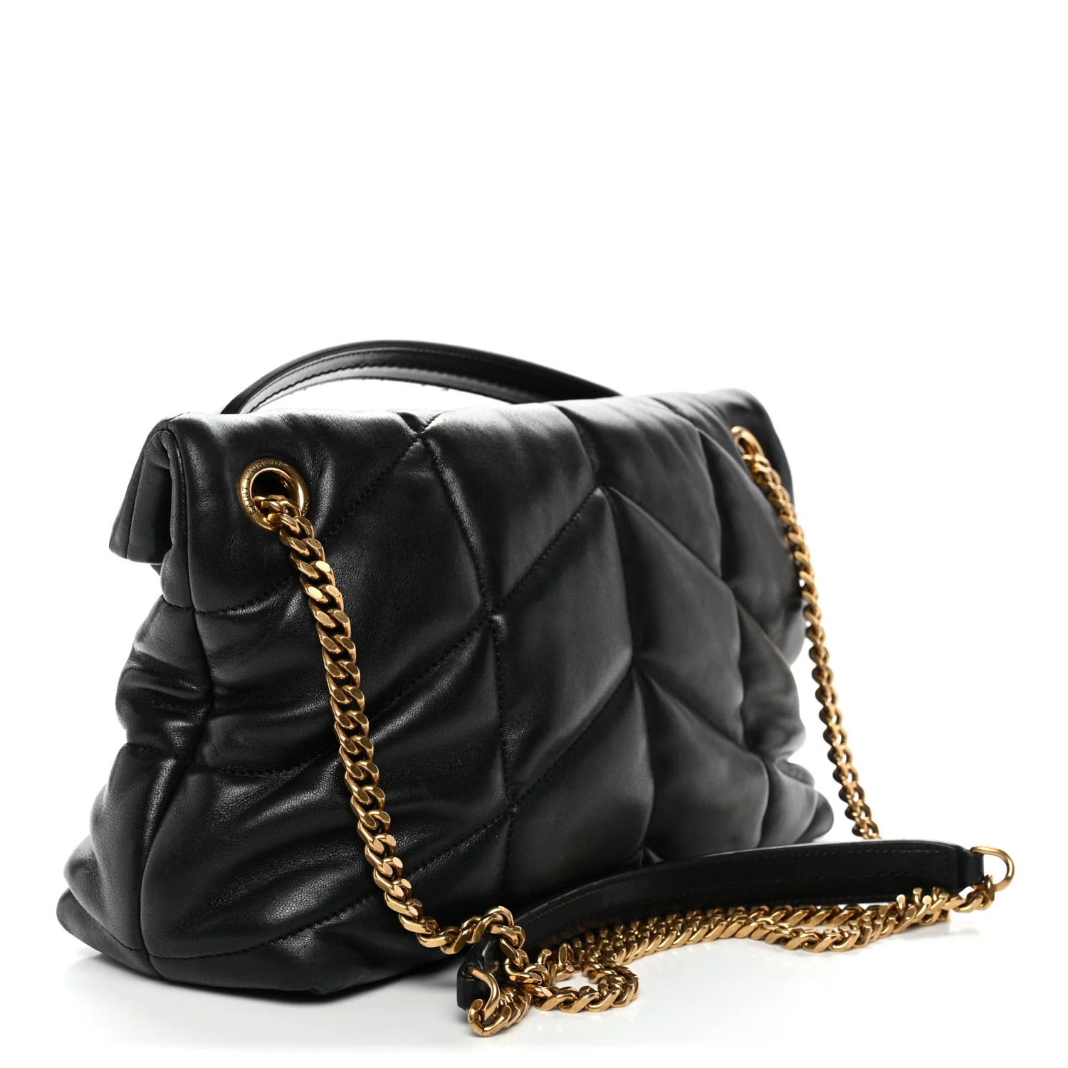 Lambskin Quilted Small Loulou Puffer Monogram Chain Satchel Black