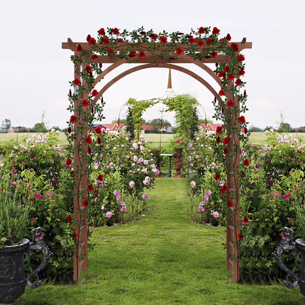 Garden Arch Trellis, Wooden Outdoor Arch for Climbing Plants, Dark Brown Arbors and Trellises, 62.99W X 23.62D X 84.65H