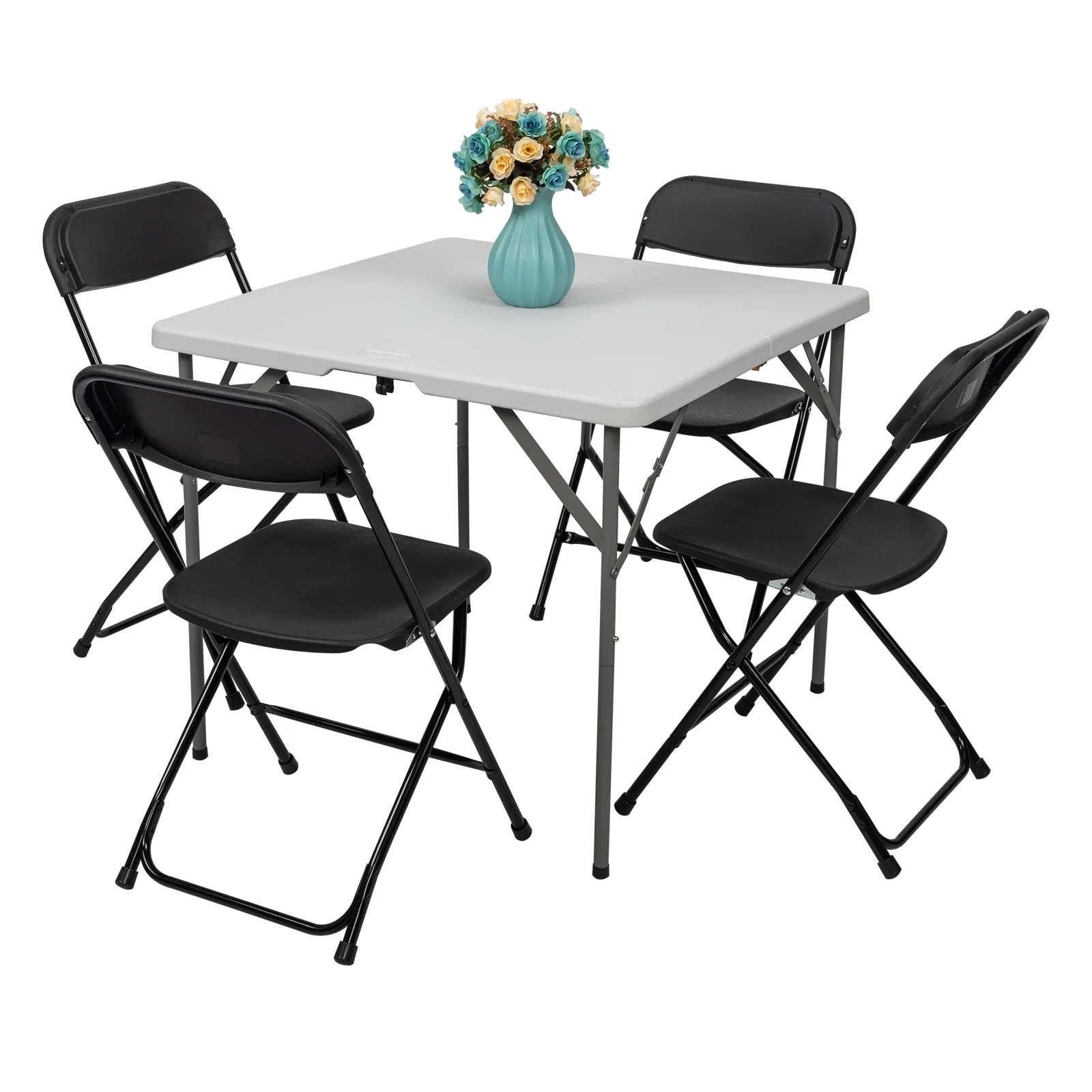 Ktaxon 6ft White Folding Table and 10 Pack Folding Chairs Black, Plastic Table and Chair Set