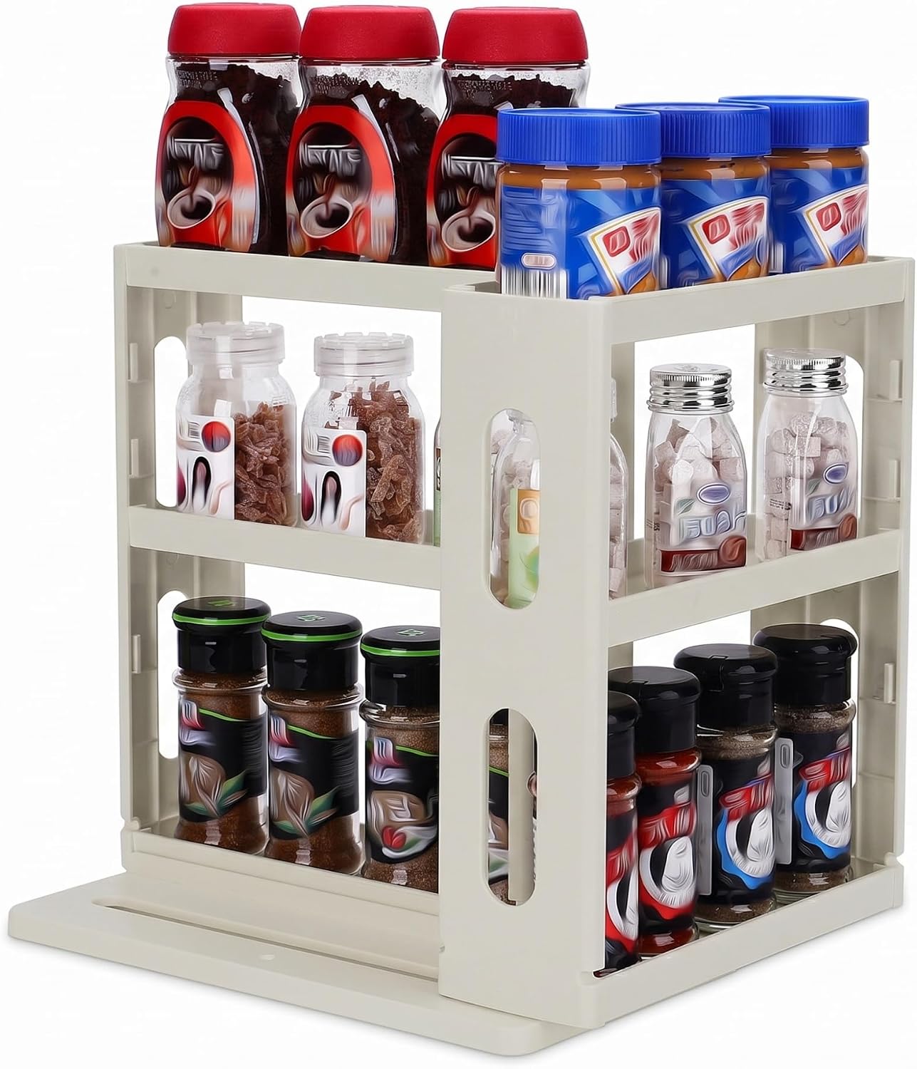 Dutiplus Spice Rack Organizer 3-tier Seasoning Holder, Pull and Rotated Storage Cabinet for Kitchen Bathroom Countertop 10.8”H x 5.8”W x 10.4”D (Advance Gray)