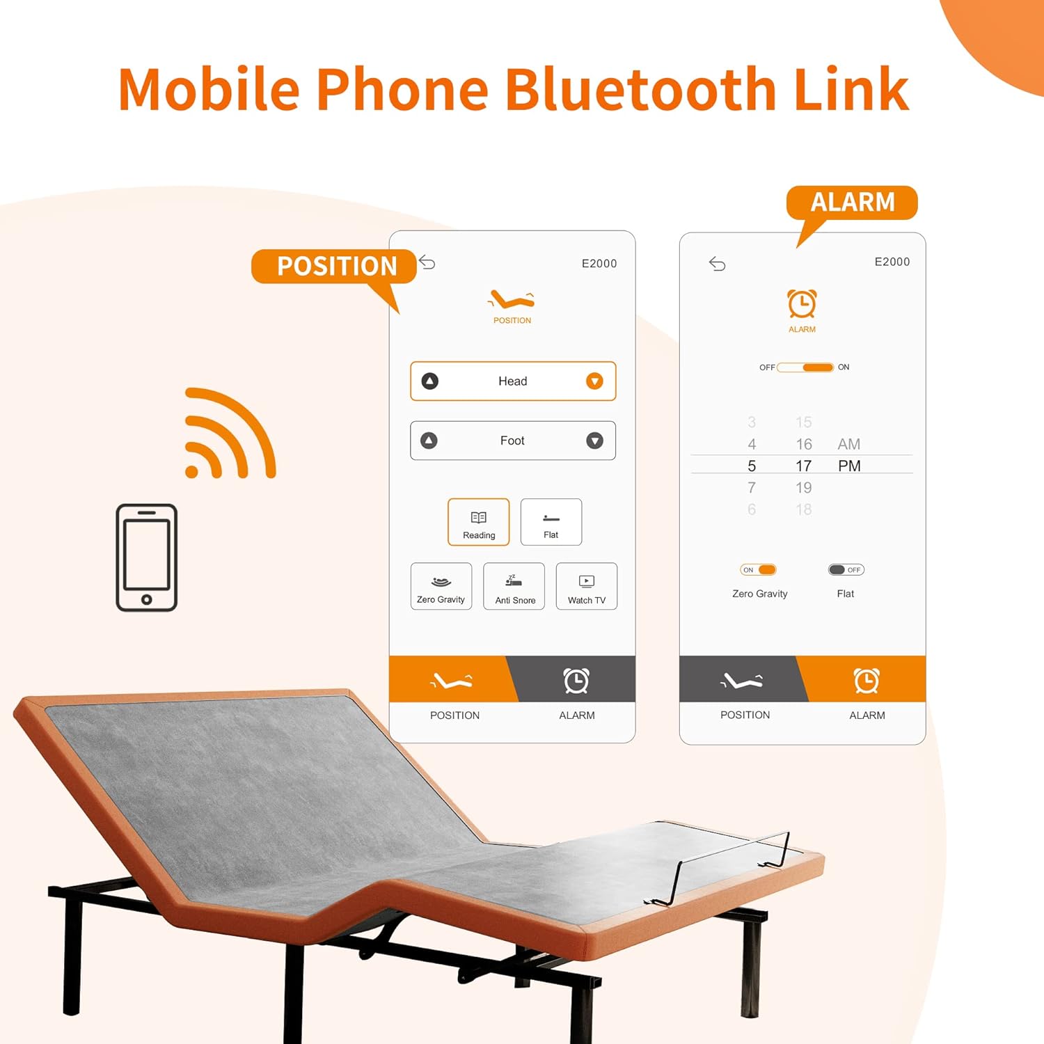 ESHINE Adjustable Bed Frame Queen - Ergonomic Zero Gravity Bed Base, Foot & Head Incline, APP Control, Wireless Remote, Anti-Snore, Queen, 2000 Series