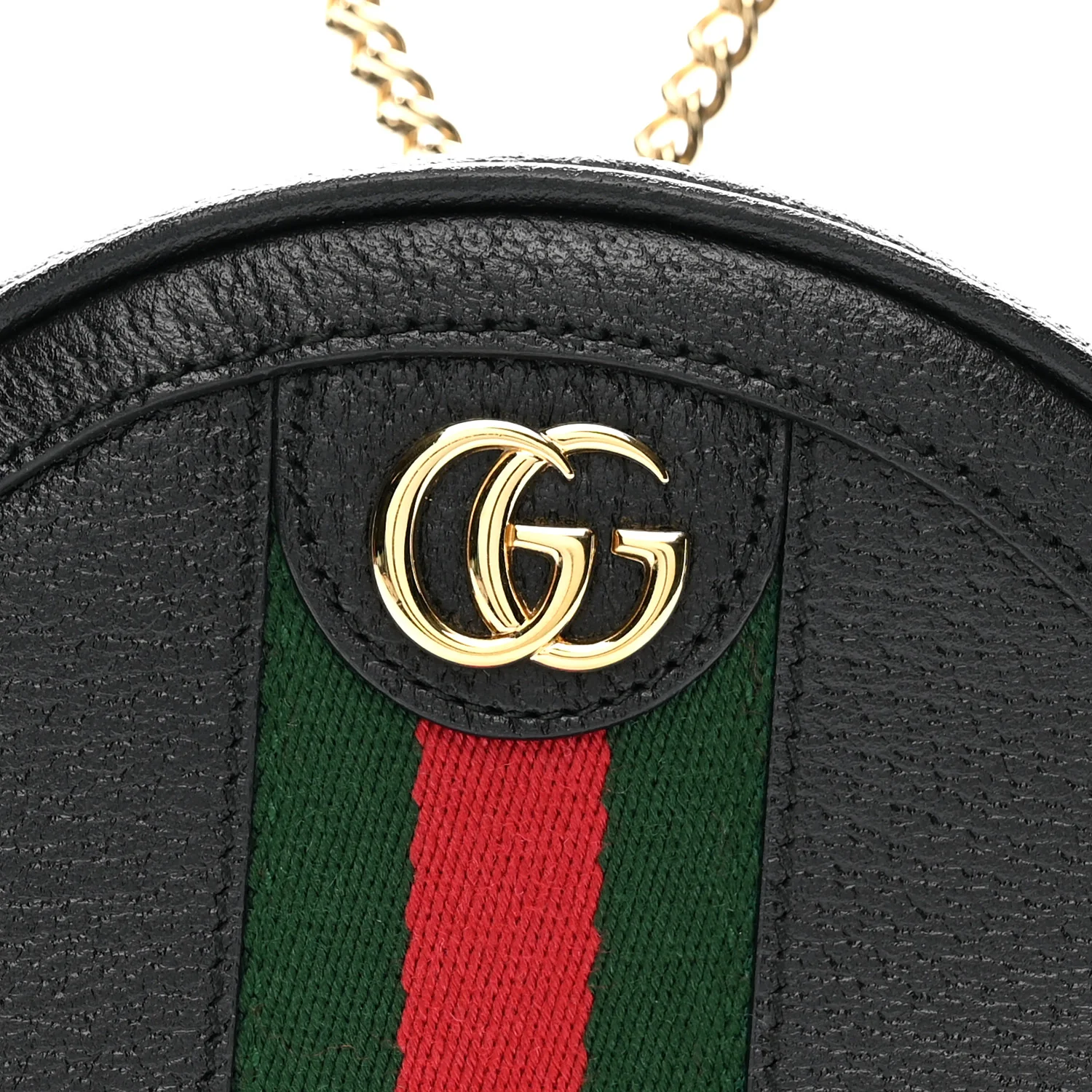 Grained Calfskin Web Mini Ophidia Round Shoulder Bag Black