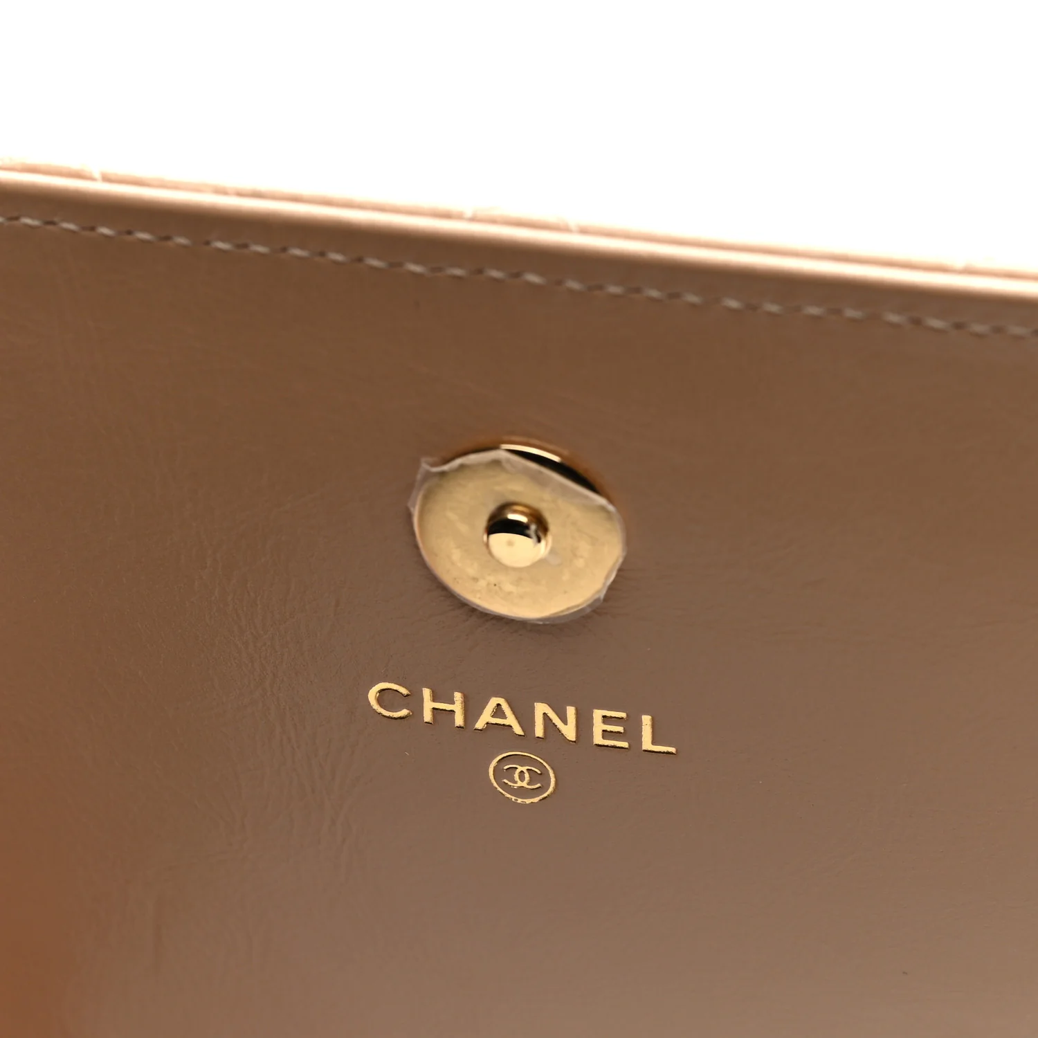 Shiny Aged Calfskin Quilted Clutch With Chain Dark Beige