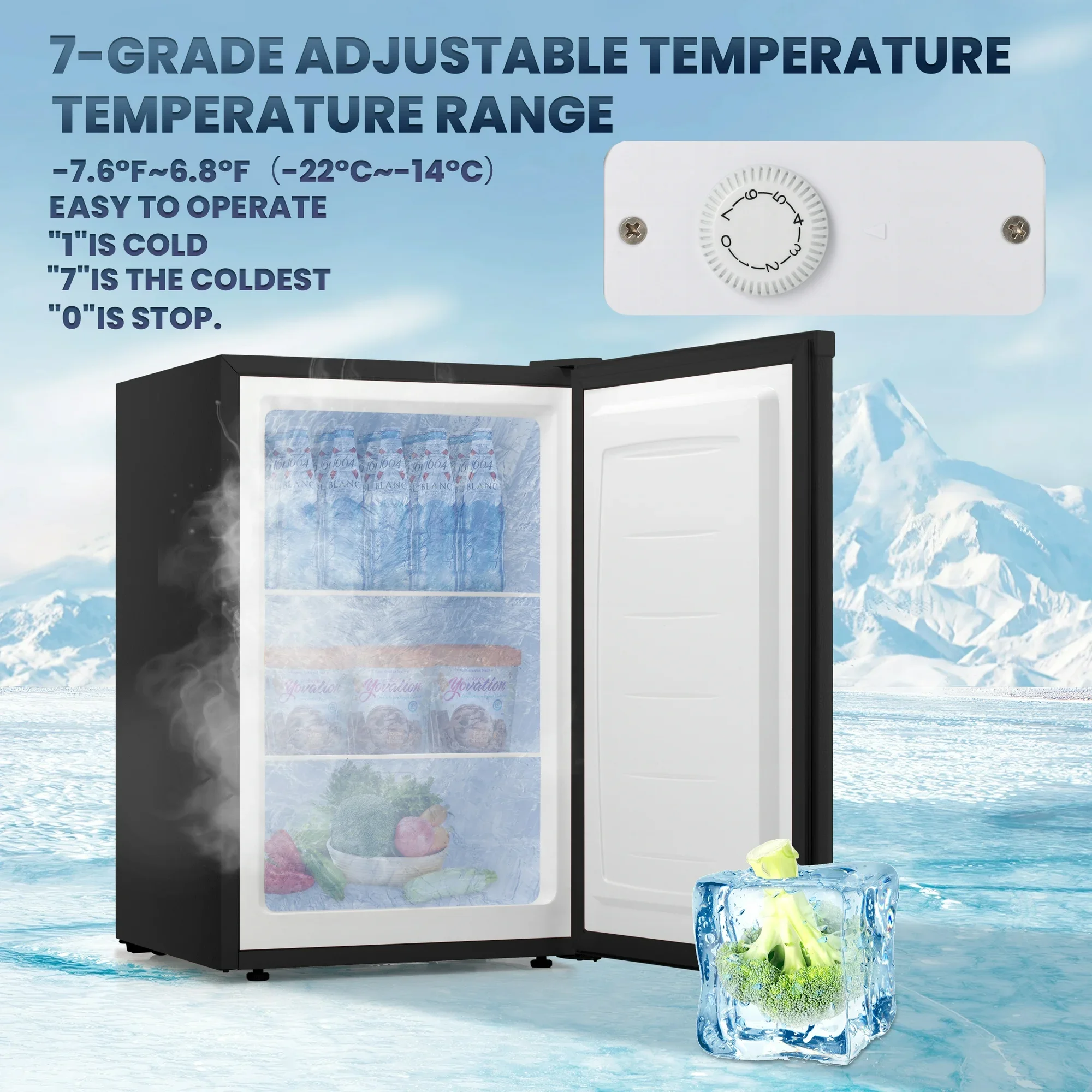 Upright Freezer, Energy Saving 3.0 Cu.ft Single Door Compact Upright Freezer with Reversible Door(Black)(Black) - Image 10