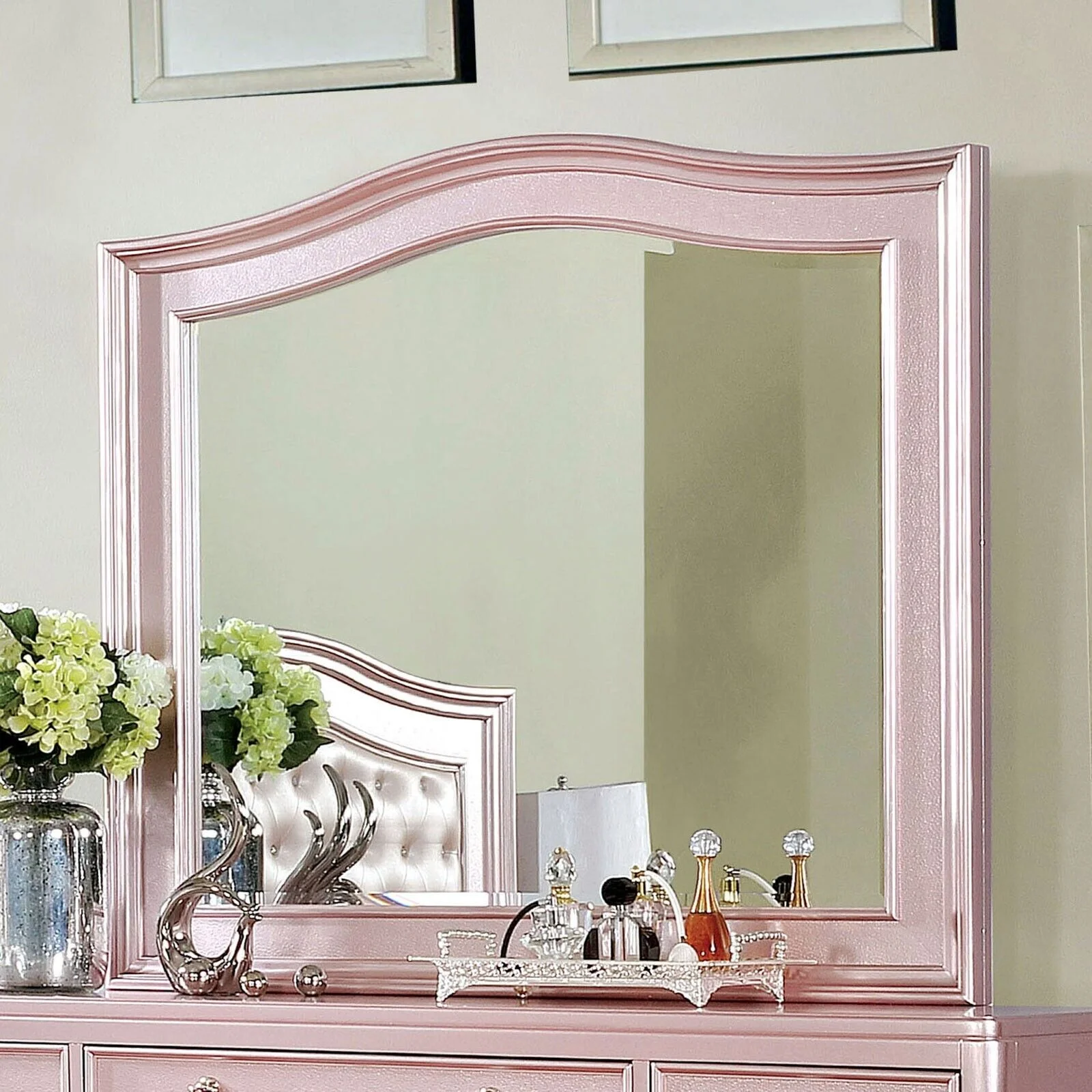 Contemporary Rose Gold Twin Size Bed 6pc Set Dresser Mirror Nightstand Chest Padded HB Tufted Bedroom Furniture Solid wood - Image 7