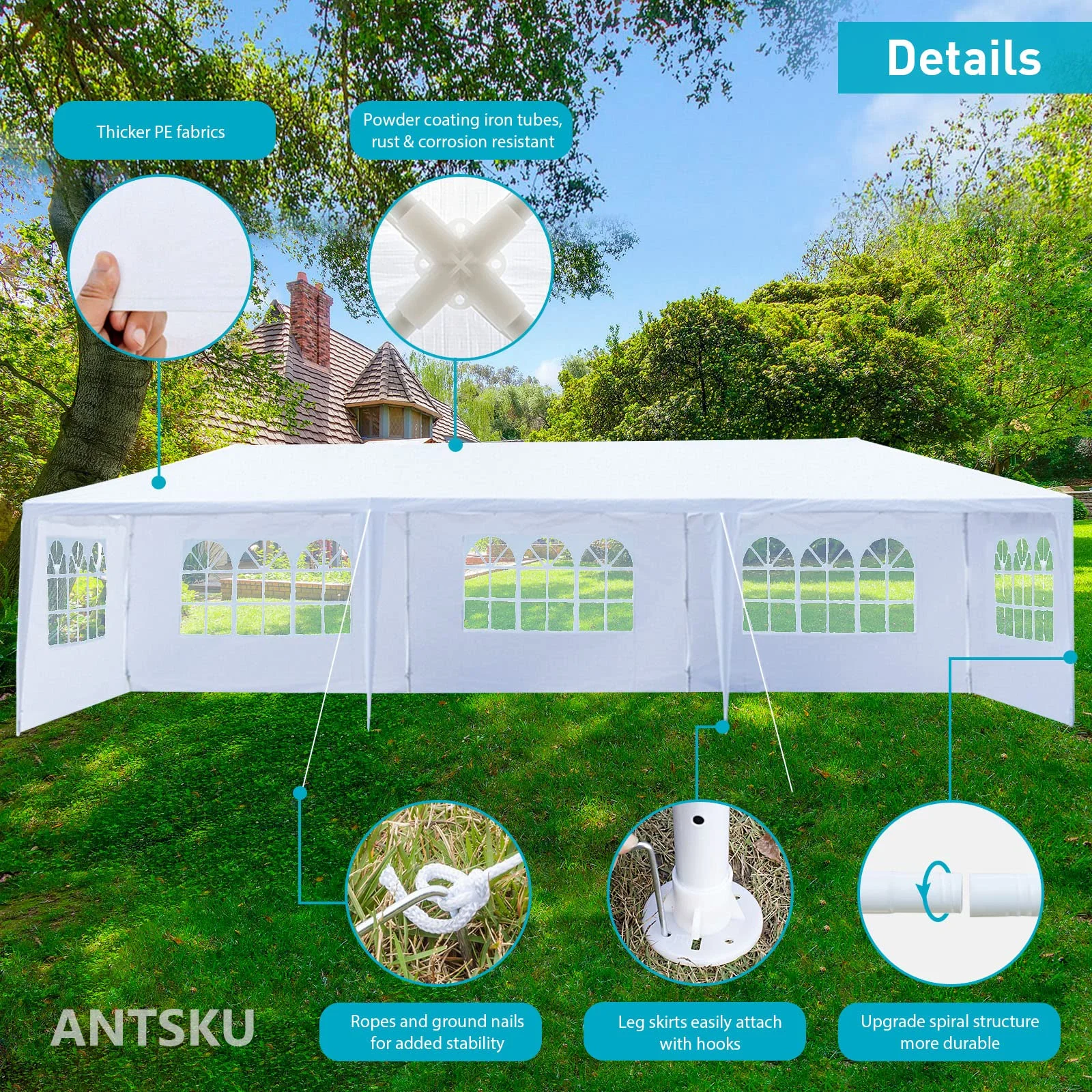 10'x30' Heavy Duty Outside Party Tent, Waterproof Event Tent for Beach Wedding Camping, Durable Outdoor Event Tent for Patio Garden BBQ Shelter, White - Image 4